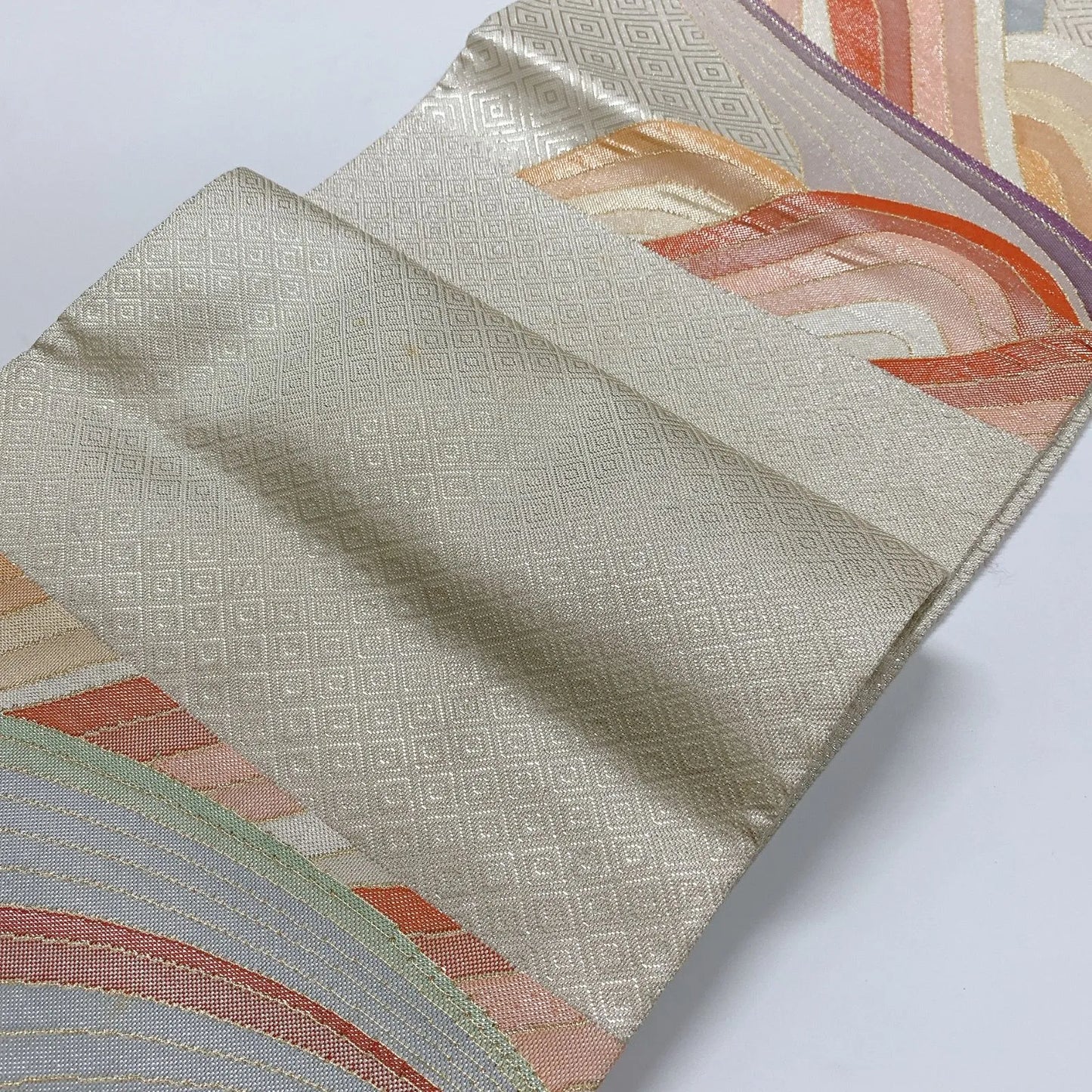 6006# Japanese Vintage Fukuro Obi Belt Kimono Fabric Silk Traditional Silver