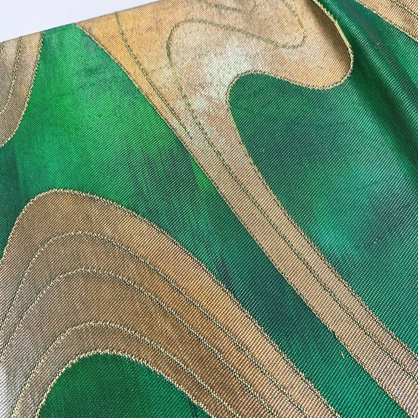 6032# Japanese Vintage Fukuro Obi Belt Kimono Fabric Silk Traditional Green