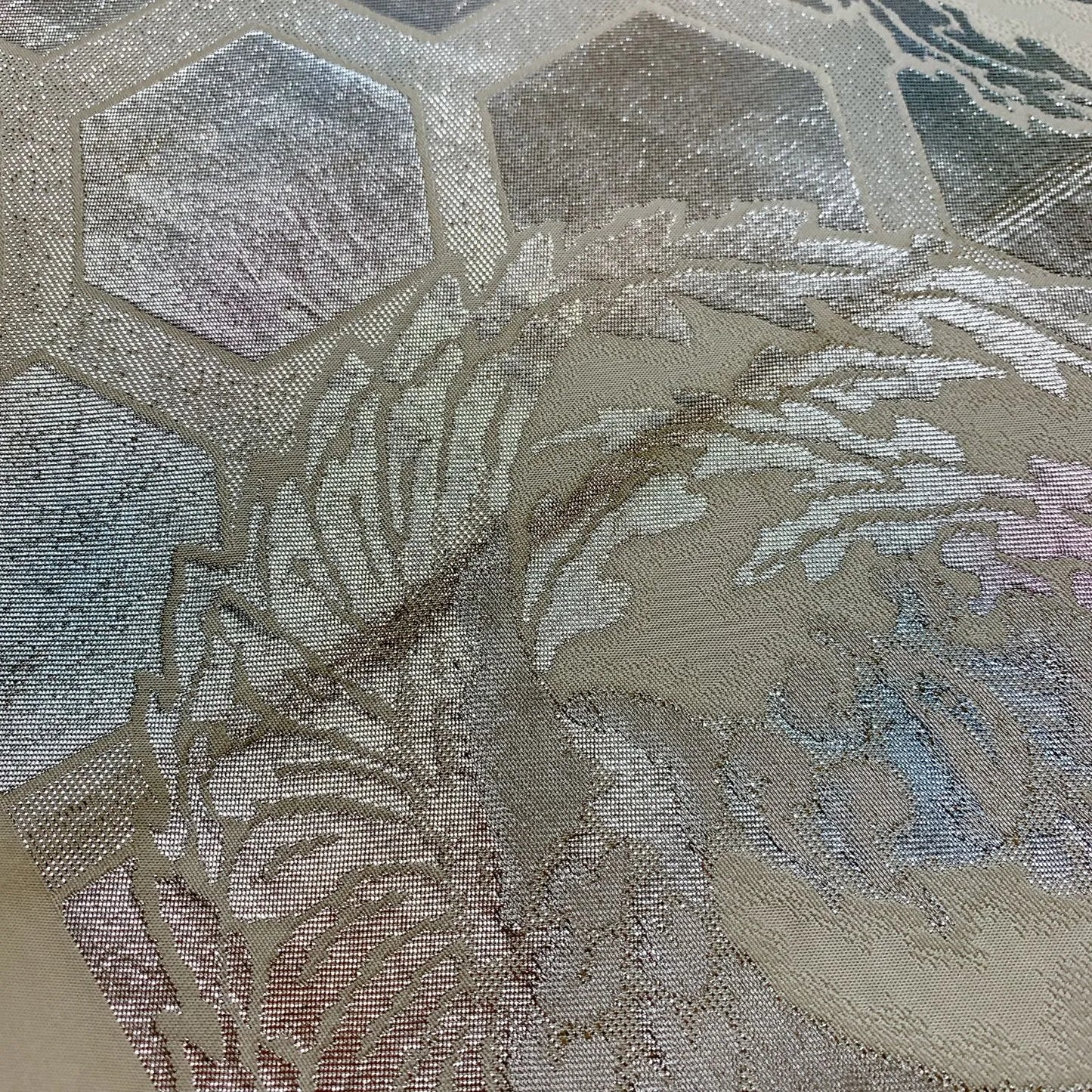 6036# Japanese Vintage Fukuro Obi Belt Kimono Fabric Silk Traditional Silver