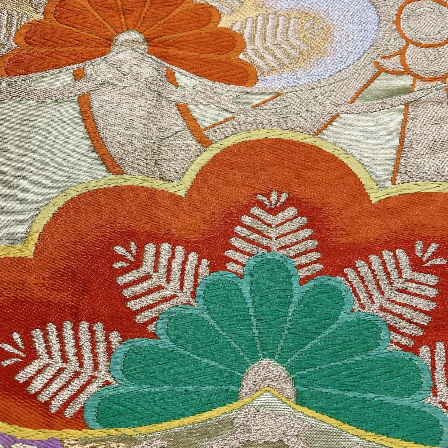 6045# Japanese Vintage Fukuro Obi Belt Kimono Fabric Silk Traditional Gold