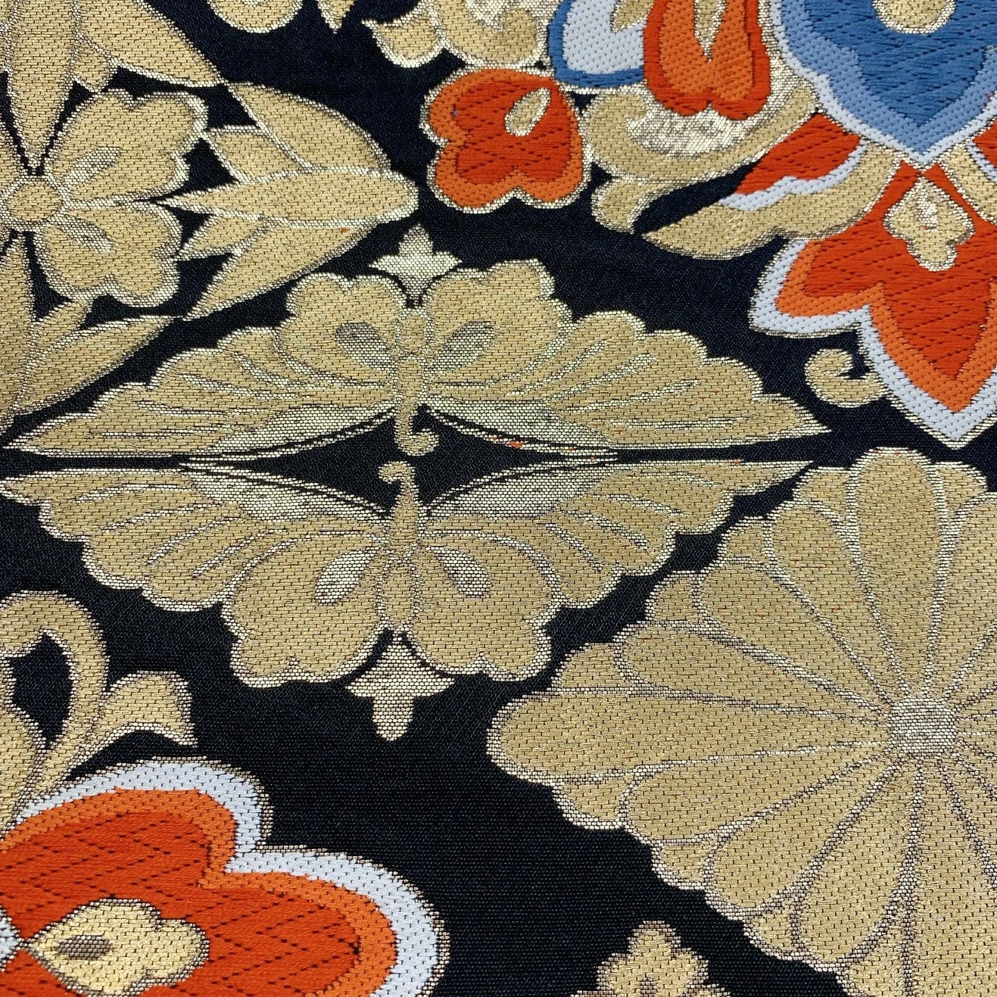 6056# Japanese Vintage Fukuro Obi Belt Kimono Fabric Silk Traditional Black