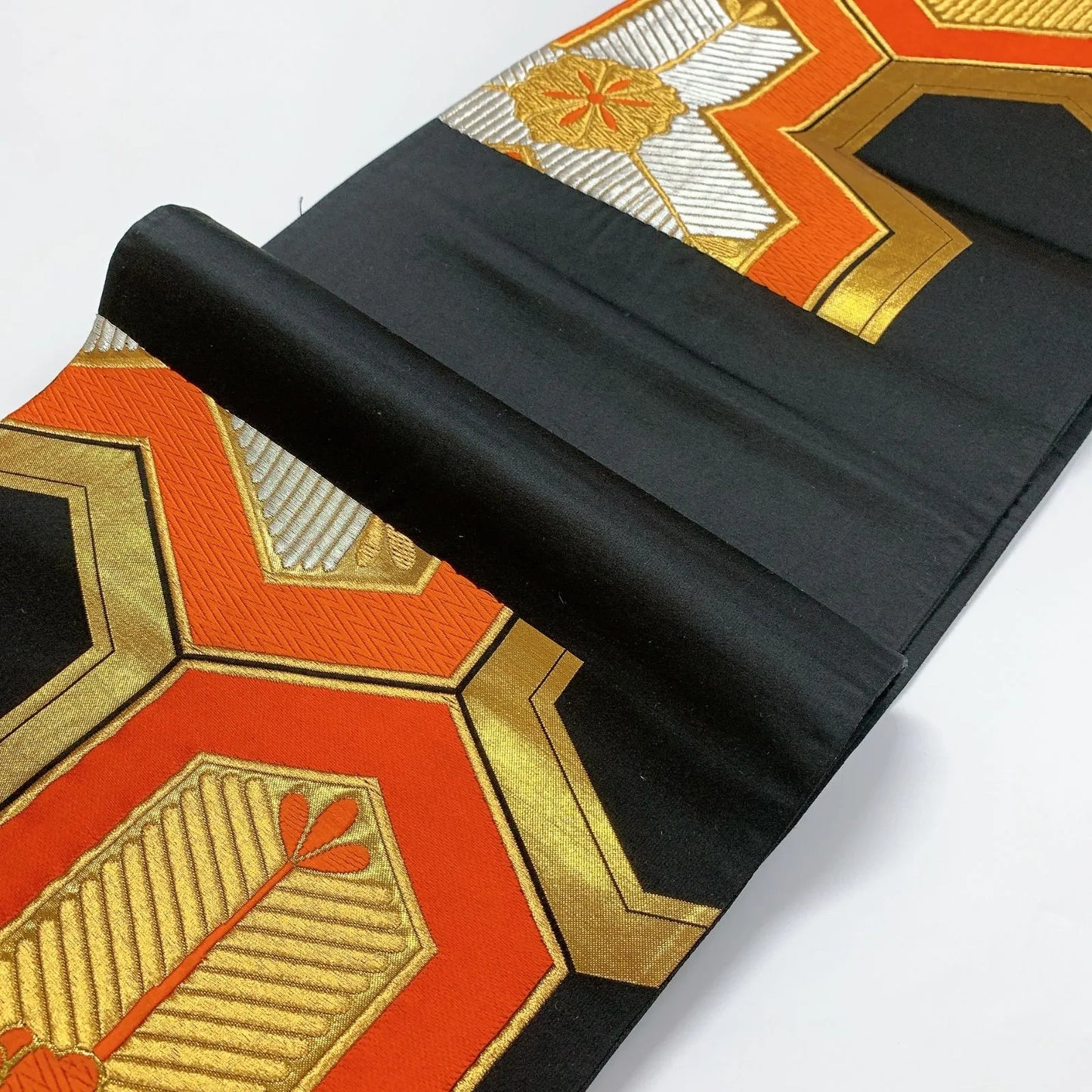 6081# Japanese Vintage Fukuro Obi Belt Kimono Fabric Silk Traditional Black