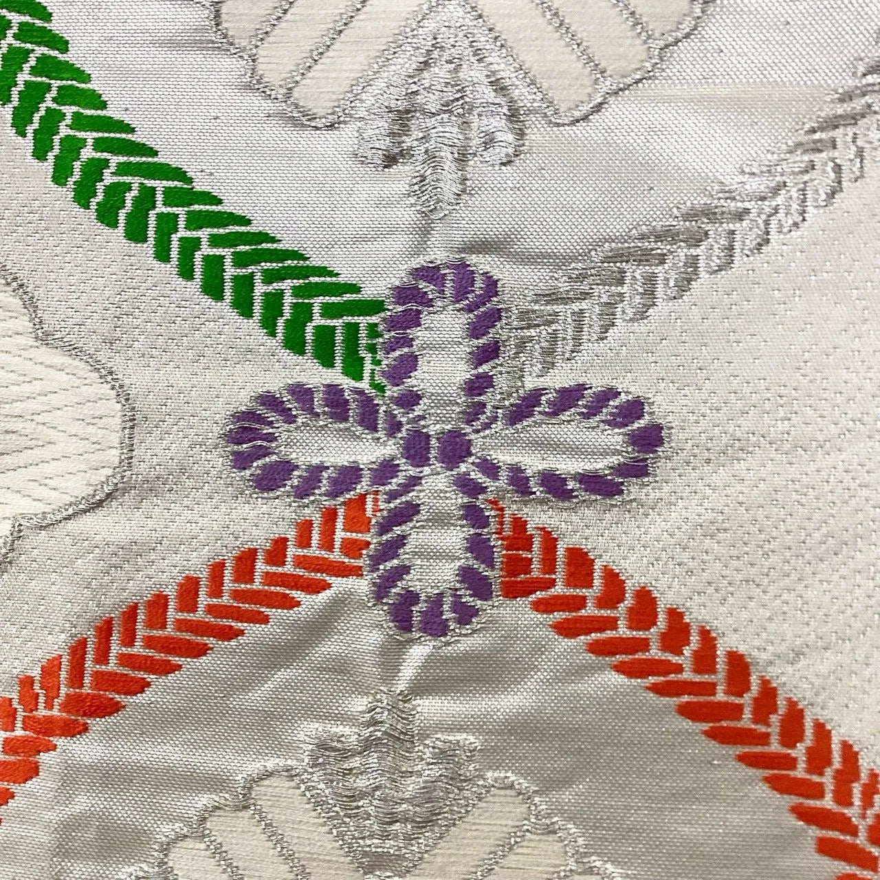 6209# Japanese Vintage Fukuro Obi Belt Kimono Fabric Silk Traditional Silver