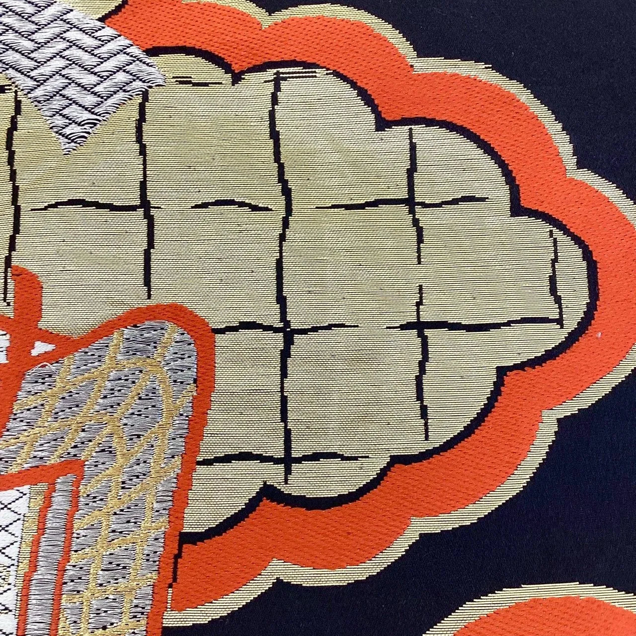 6241# Japanese Vintage Fukuro Obi Belt Kimono Fabric Silk Traditional Black