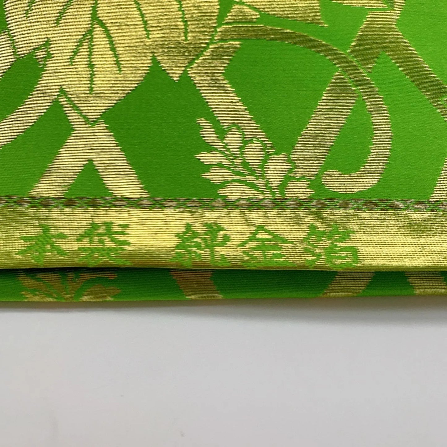 6314# Japanese Vintage Fukuro Obi Belt Kimono Fabric Silk Traditional Green
