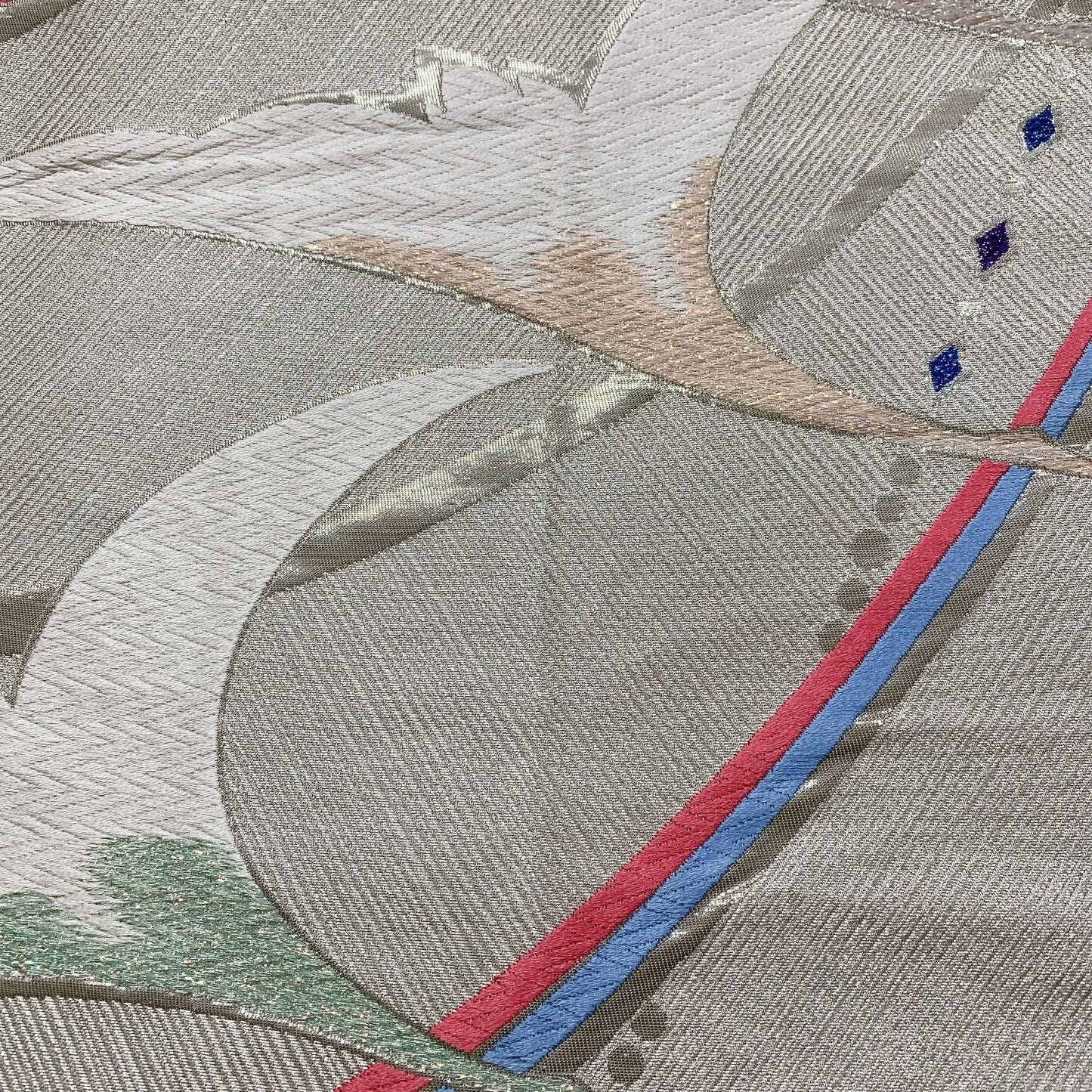 6352# Japanese Vintage Fukuro Obi Belt Kimono Fabric Silk Traditional Silver