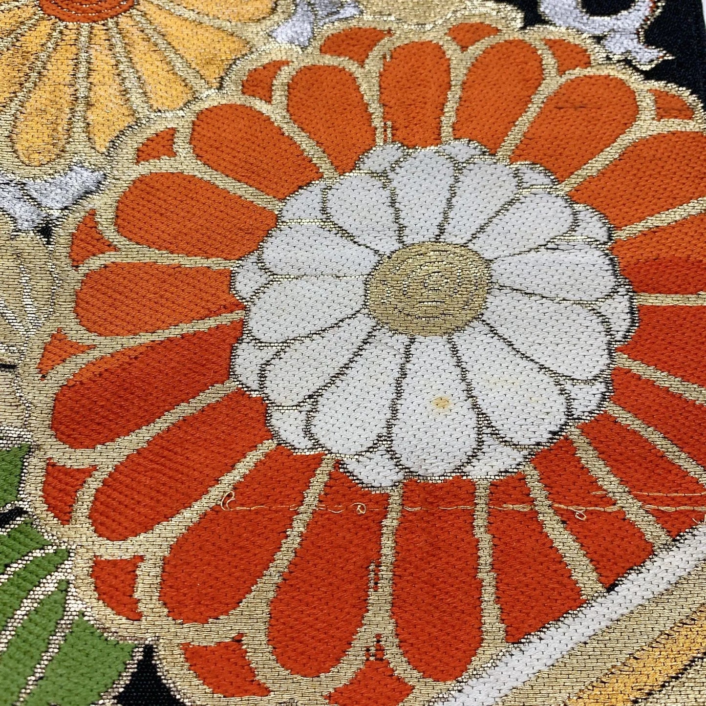 6355# Japanese Vintage Fukuro Obi Belt Kimono Fabric Silk Traditional Black