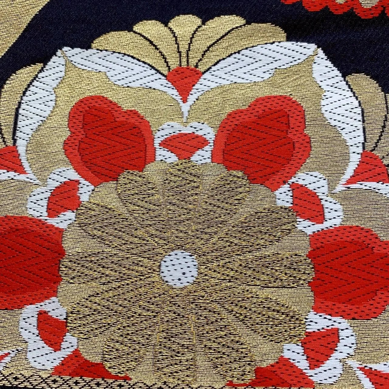 6378# Japanese Vintage Fukuro Obi Belt Kimono Fabric Silk Traditional Black