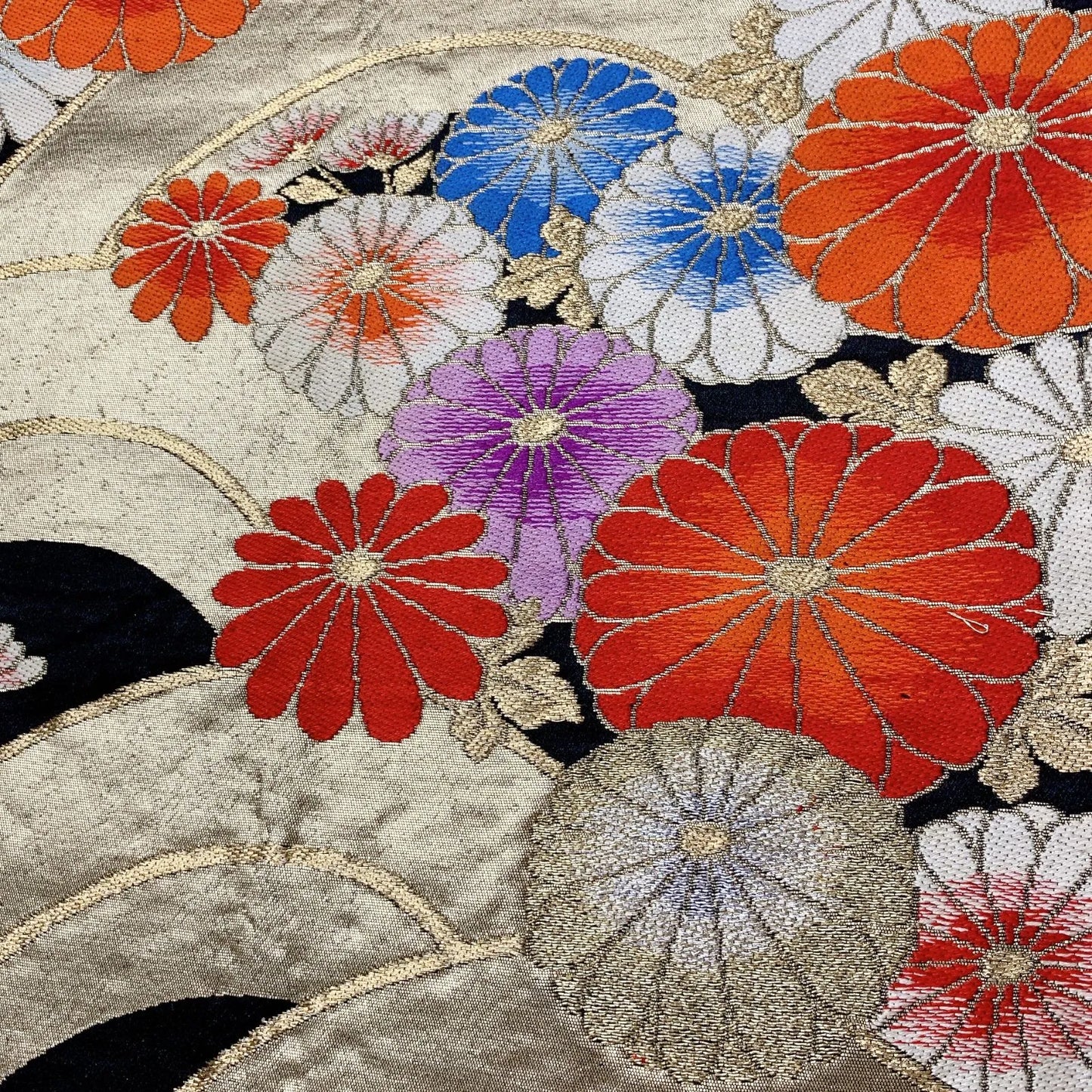 6544# Japanese Vintage Fukuro Obi Belt Kimono Fabric Silk Traditional Black