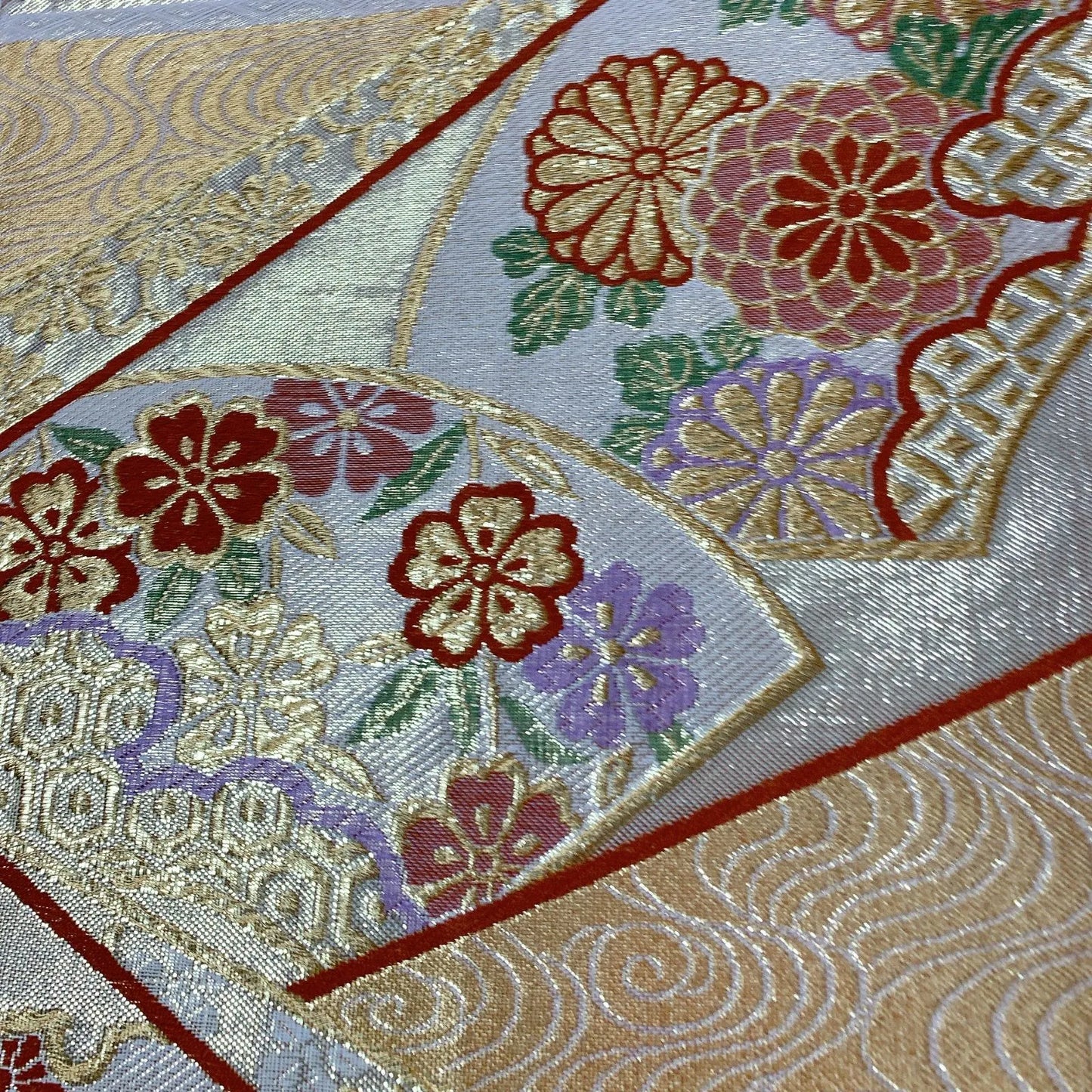 6545# Japanese Vintage Fukuro Obi Belt Kimono Fabric Silk Traditional Gold