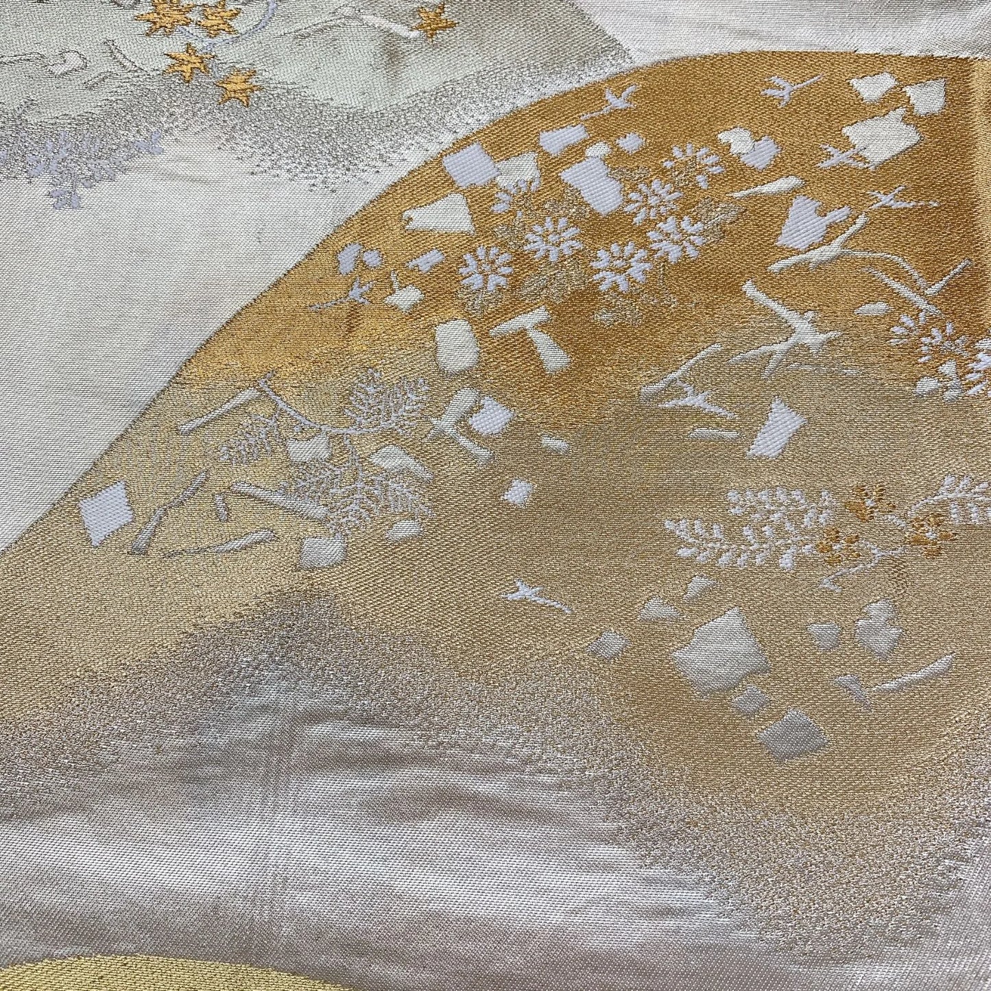 6548# Japanese Vintage Fukuro Obi Belt Kimono Fabric Silk Traditional Gold