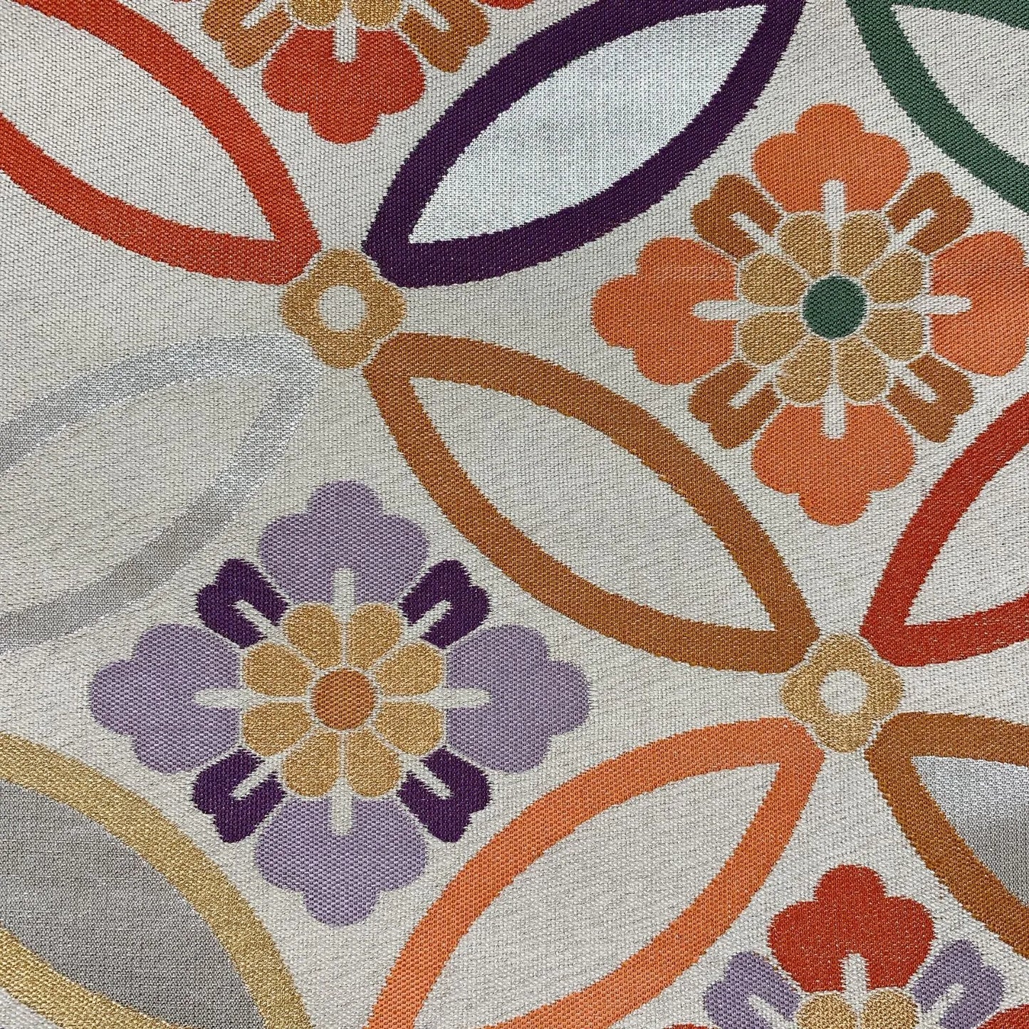 6565# Japanese Vintage Fukuro Obi Belt Kimono Fabric Silk Traditional Silver