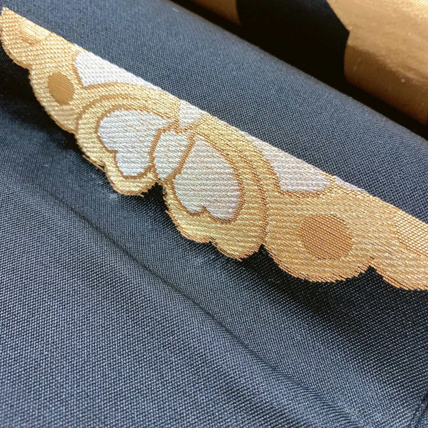 6592# Japanese Vintage Fukuro Obi Belt Kimono Fabric Silk Traditional Black