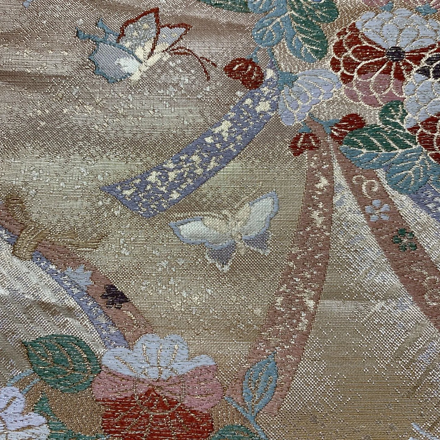 6612# Japanese Vintage Fukuro Obi Belt Kimono Fabric Silk Traditional Gold