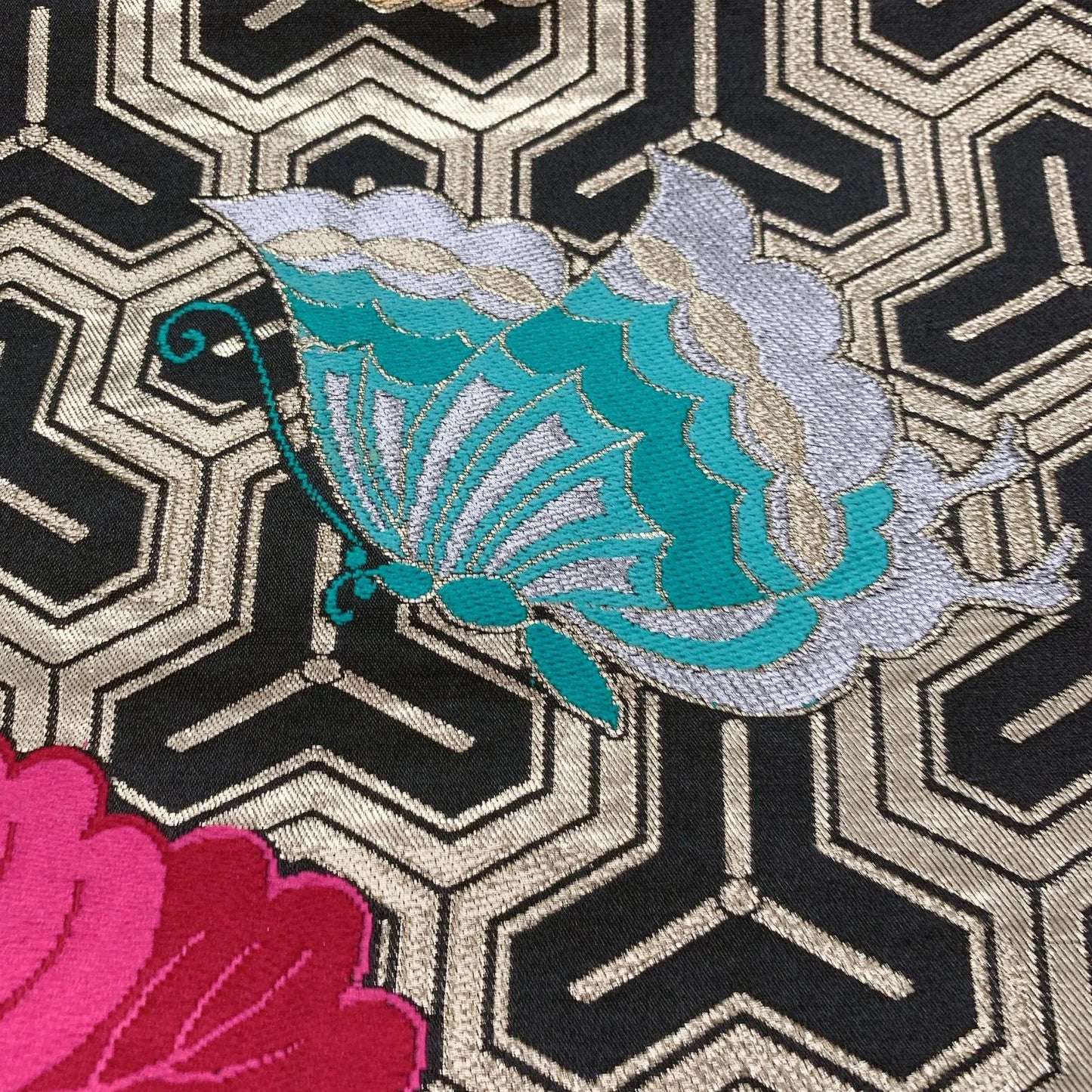 6623# Japanese Vintage Fukuro Obi Belt Kimono Fabric Silk Traditional Black