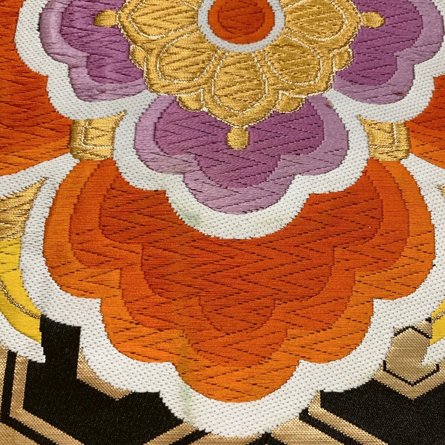 6638# Japanese Vintage Fukuro Obi Belt Kimono Fabric Silk Traditional Embroidery