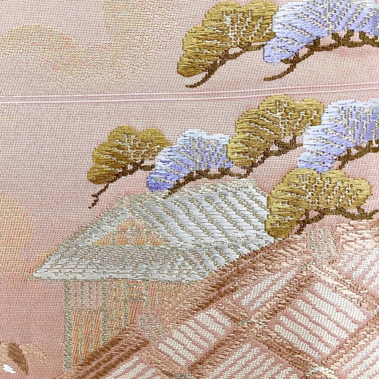 6647# Japanese Vintage Fukuro Obi Belt Kimono Fabric Silk Traditional Embroidery