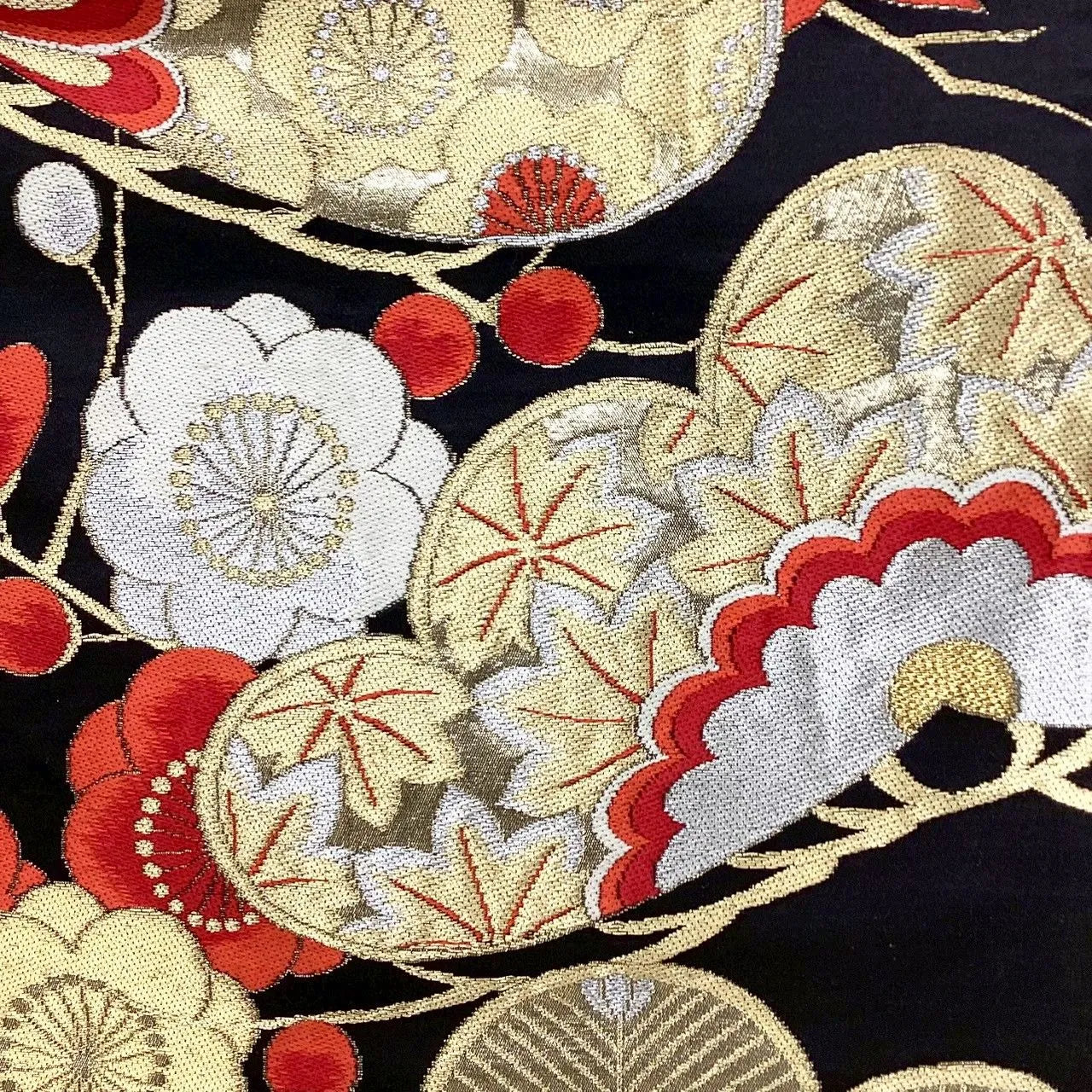 6700# Japanese Vintage Fukuro Obi Belt Kimono Fabric Silk Traditional Black