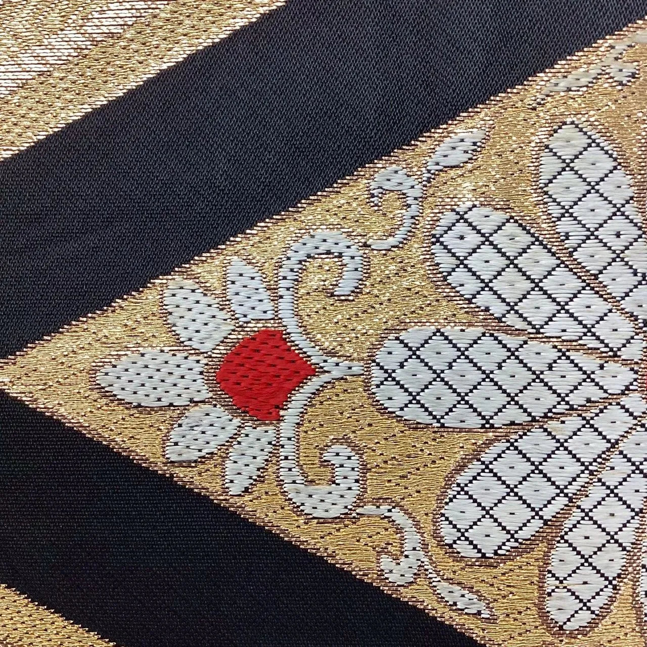 6705# Japanese Vintage Fukuro Obi Belt Kimono Fabric Silk Traditional Black