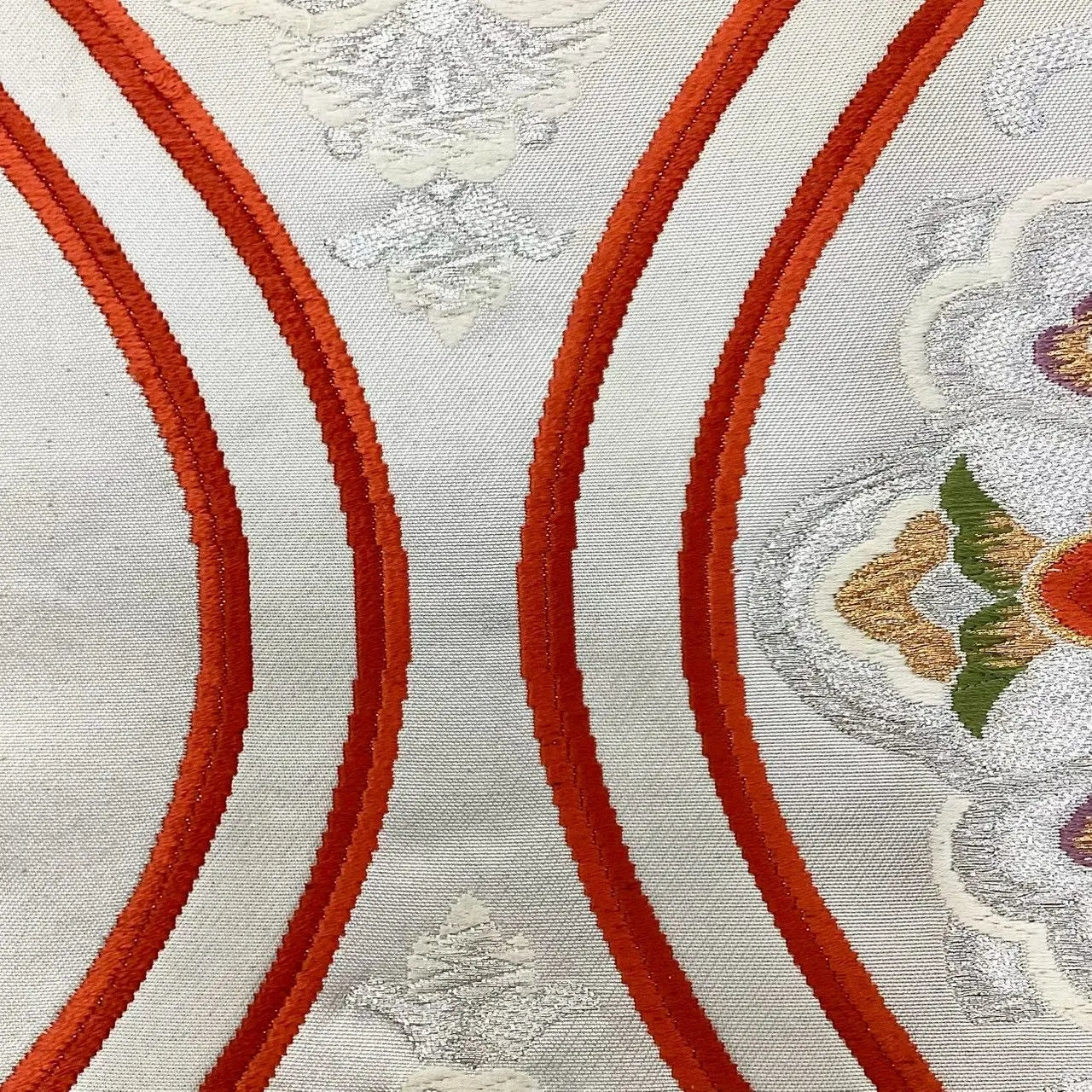 6710# Japanese Vintage Fukuro Obi Belt Kimono Fabric Silk Traditional Silver