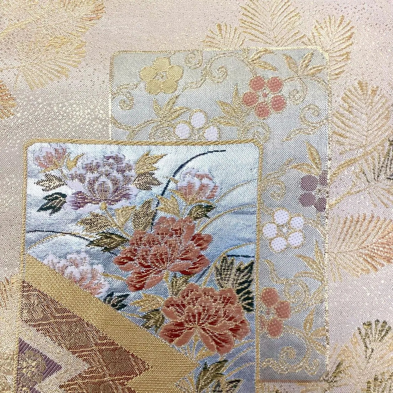 6724# Japanese Vintage Fukuro Obi Belt Kimono Fabric Silk Traditional Gold