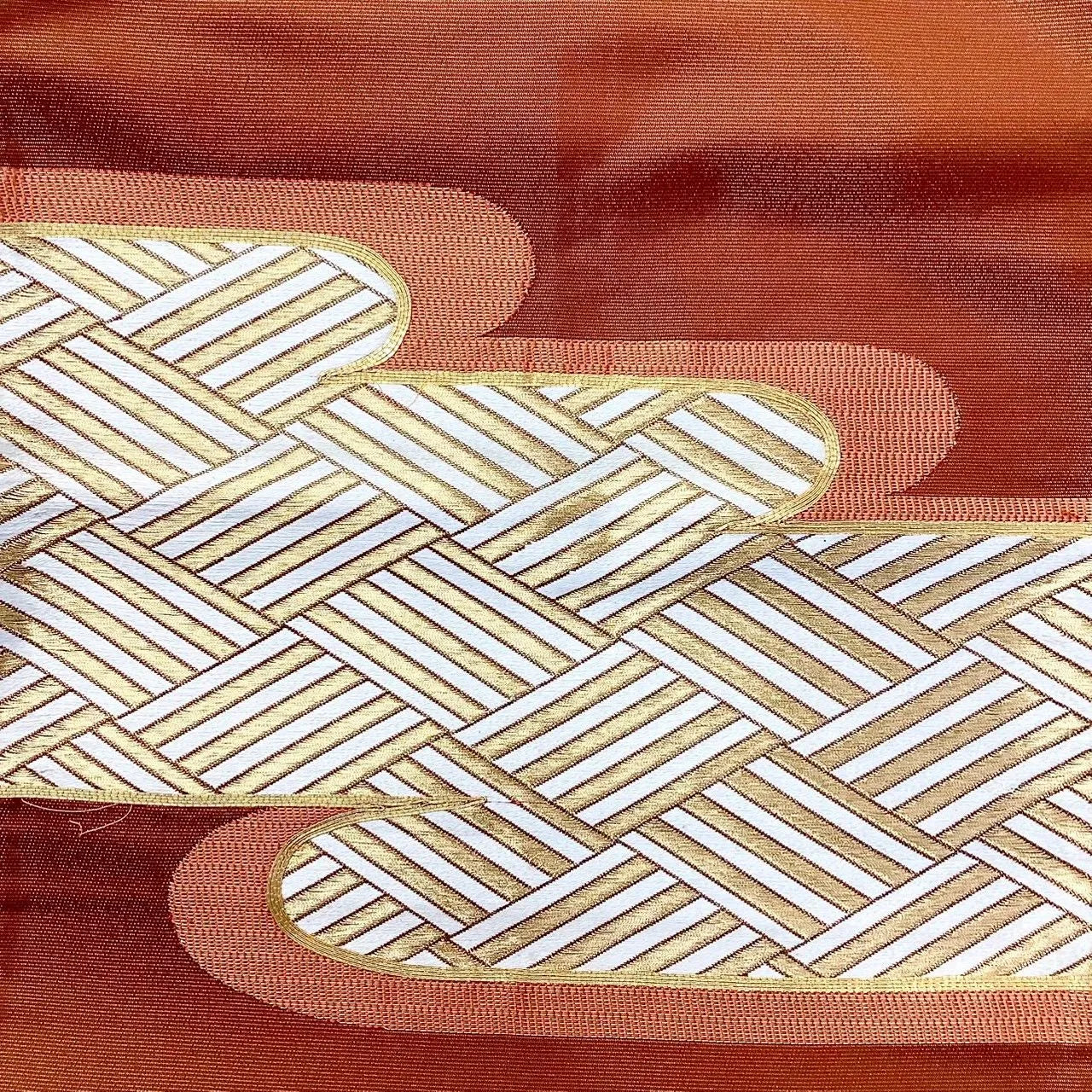 6734# Japanese Vintage Fukuro Obi Belt Kimono Fabric Silk Traditional Embroidery