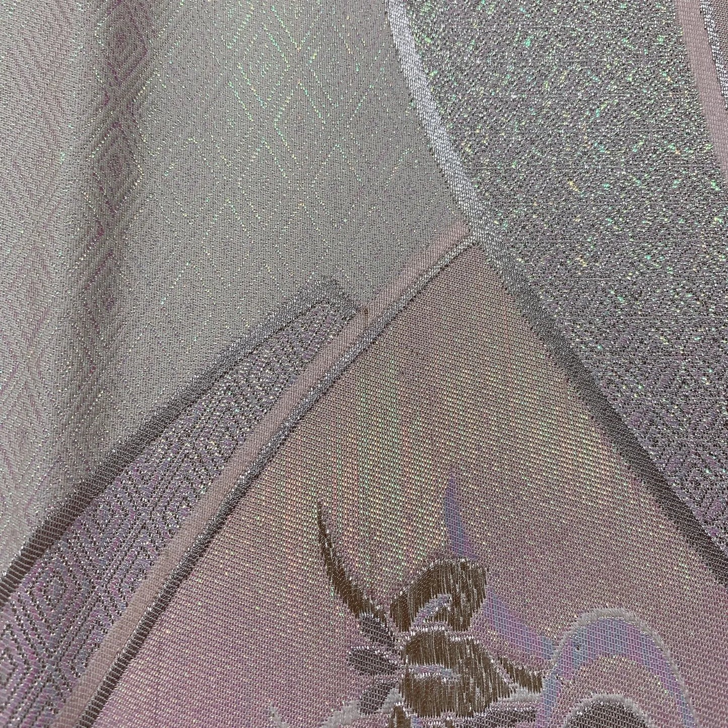 6829# Japanese Vintage Fukuro Obi Belt Kimono Fabric Silk Traditional Silver