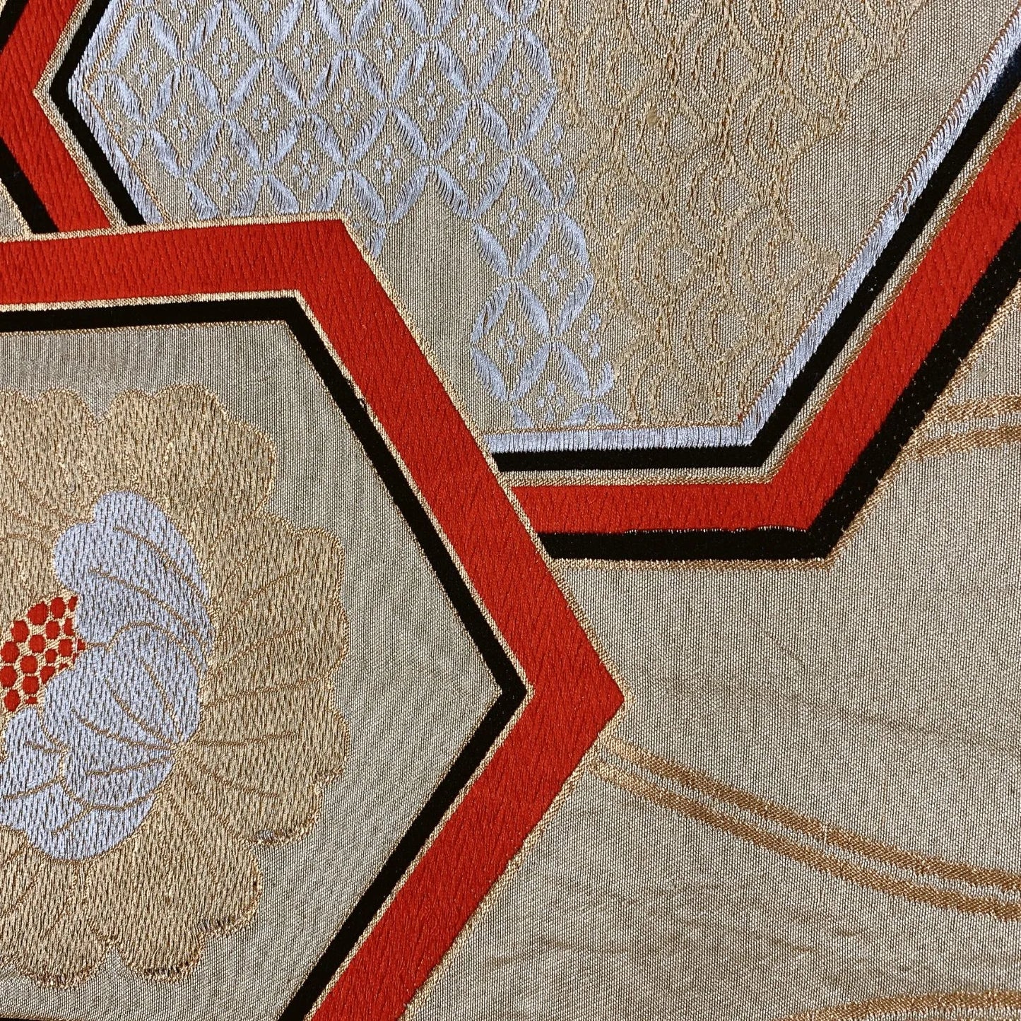 6862# Japanese Vintage Fukuro Obi Belt Kimono Fabric Silk Traditional Gold