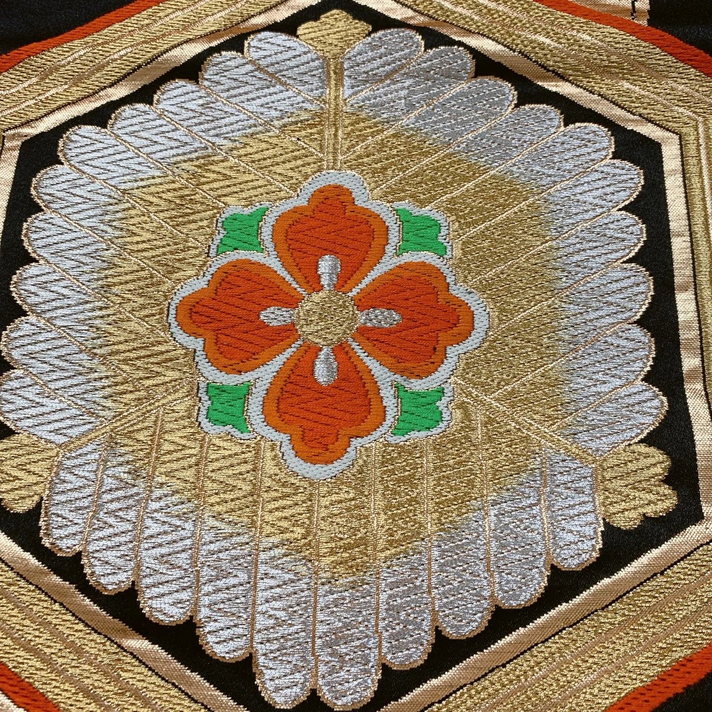 6877# Japanese Vintage Fukuro Obi Belt Kimono Fabric Silk Traditional Black