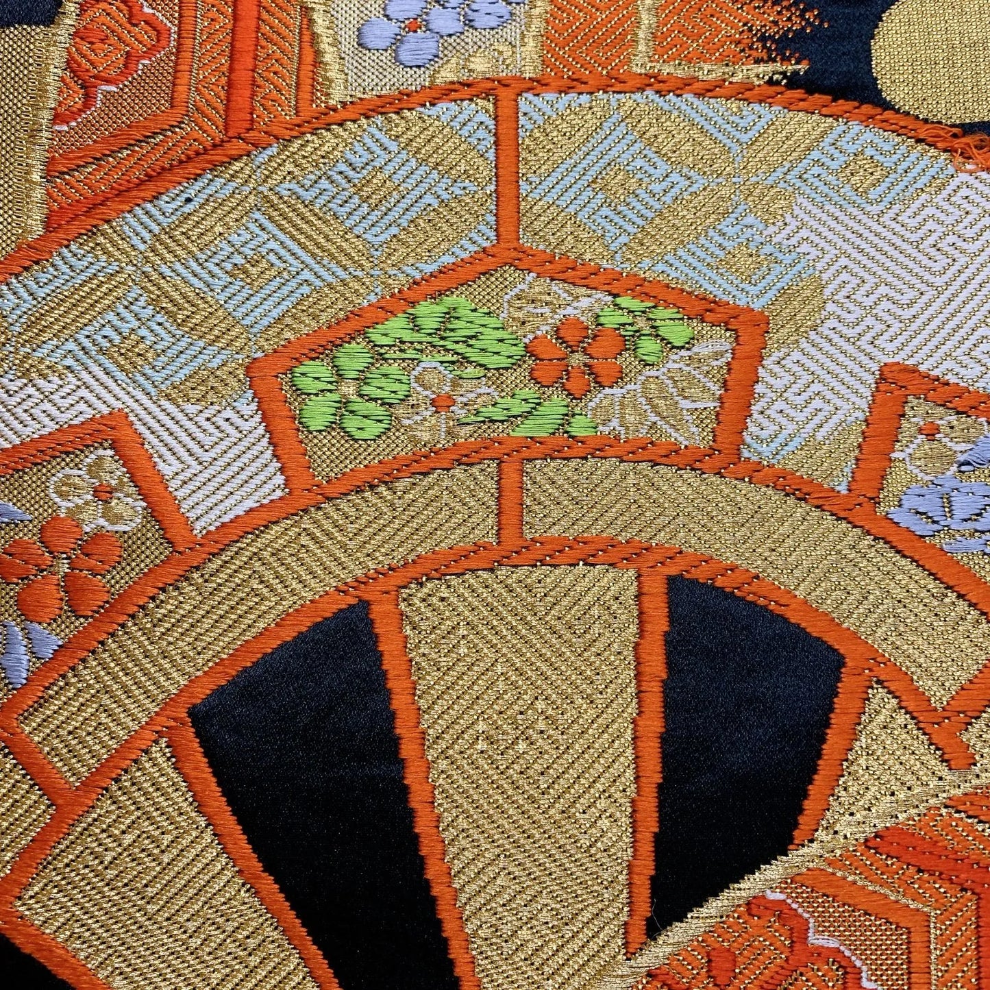 6893# Japanese Vintage Fukuro Obi Belt Kimono Fabric Silk Traditional Black