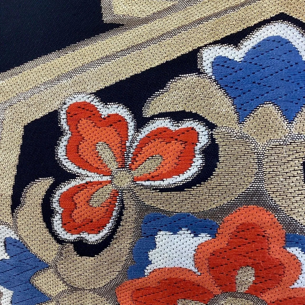 6977# Japanese Vintage Fukuro Obi Belt Kimono Fabric Silk Traditional Black