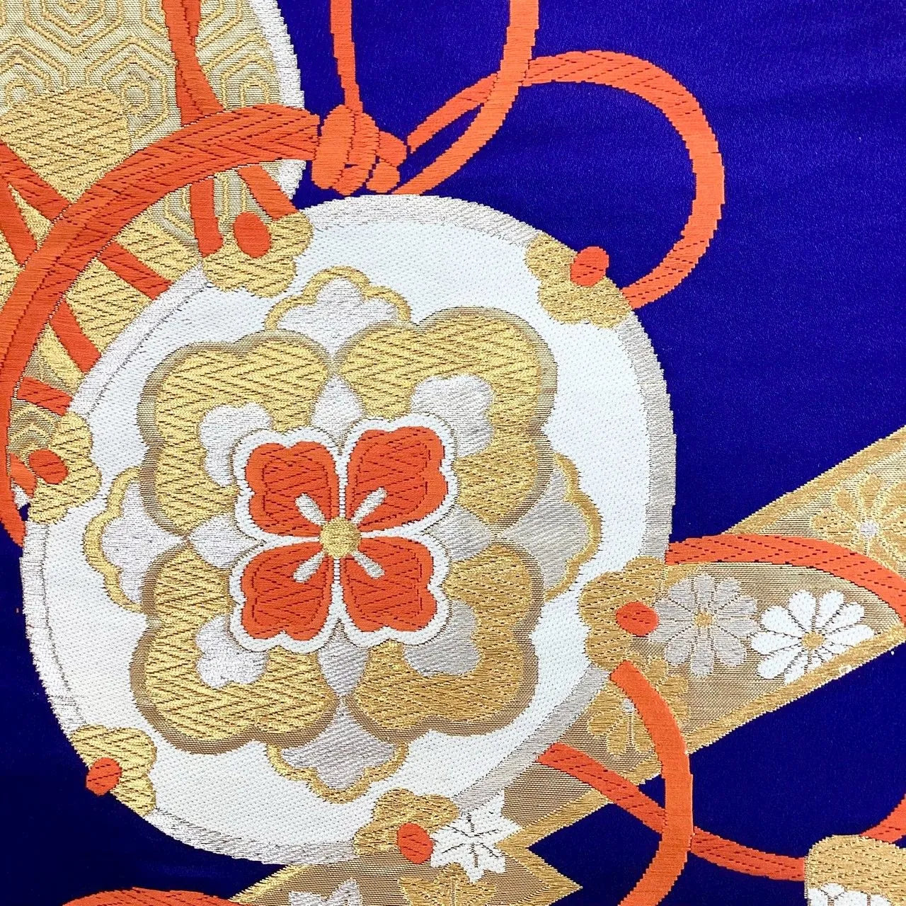 7030# Japanese Vintage Fukuro Obi Belt Kimono Fabric Silk Traditional Blue