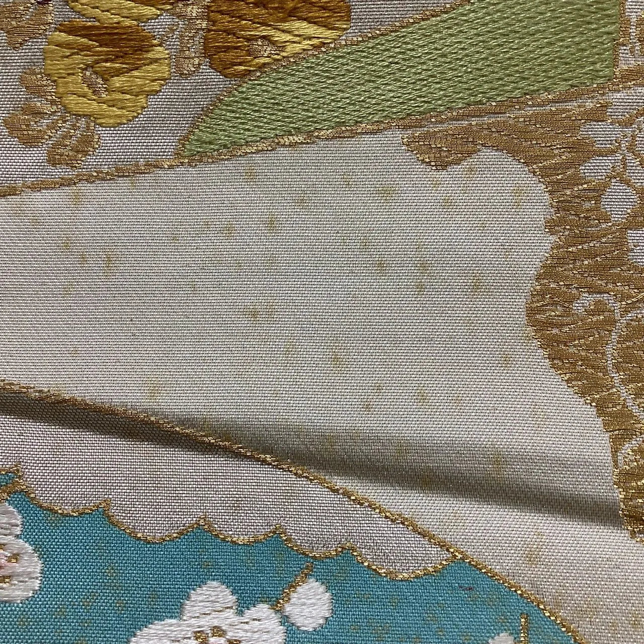 7031# Japanese Vintage Fukuro Obi Belt Kimono Fabric Silk Traditional Silver