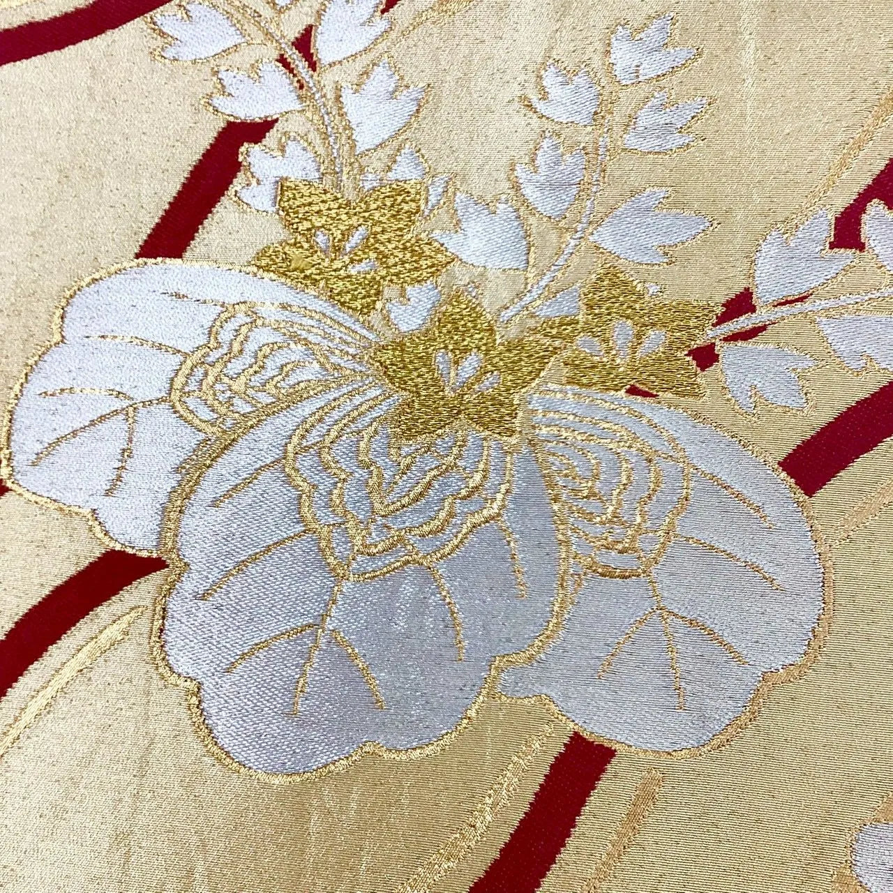 7226# Japanese Vintage Fukuro Obi Belt Kimono Fabric Silk Traditional Gold