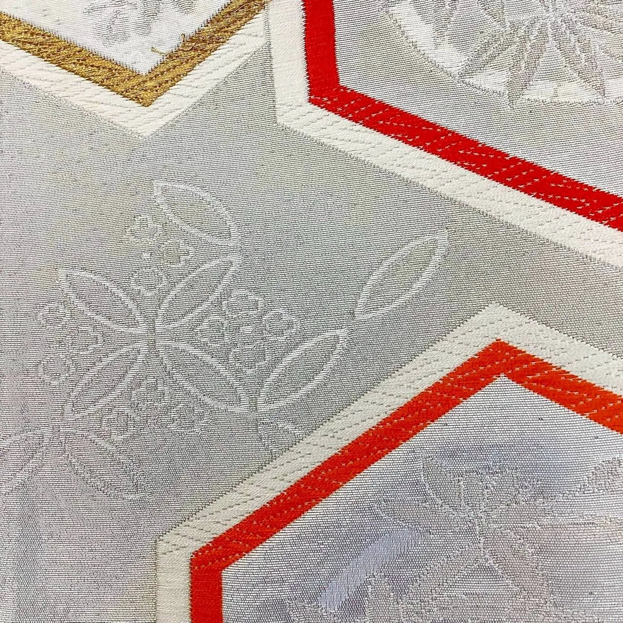 7275# Japanese Vintage Fukuro Obi Belt Kimono Fabric Silk Traditional Silver