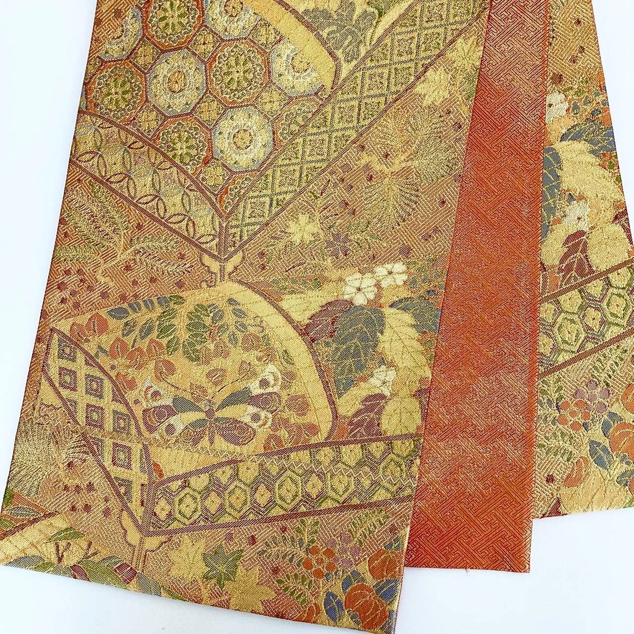 7288# Japanese Vintage Fukuro Obi Belt Kimono Fabric Silk Traditional Gold