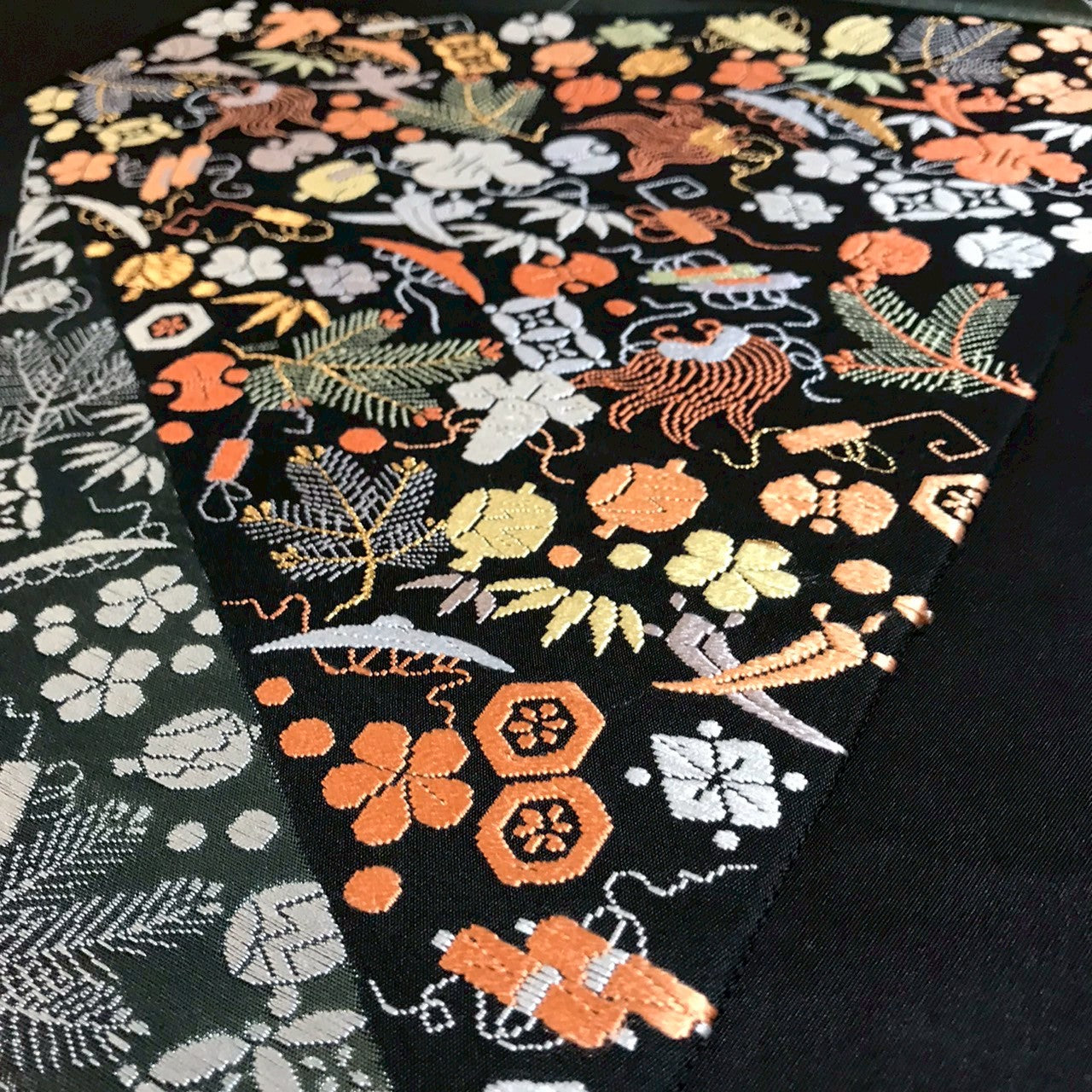 6800# Japanese Vintage Fukuro Obi Belt Kimono Fabric Silk Traditional Black