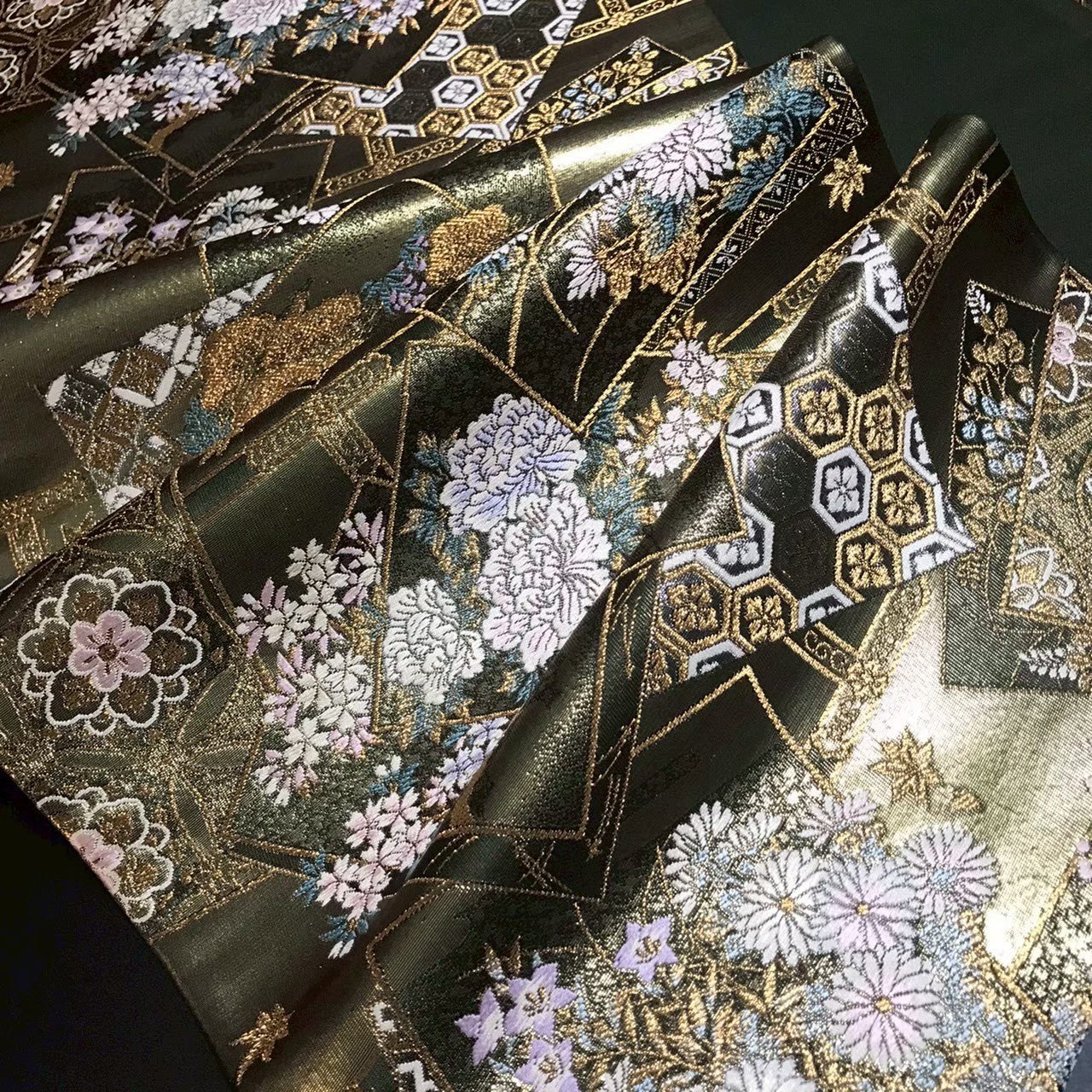 7194# Japanese Vintage Fukuro Obi Belt Kimono Fabric Silk Traditional