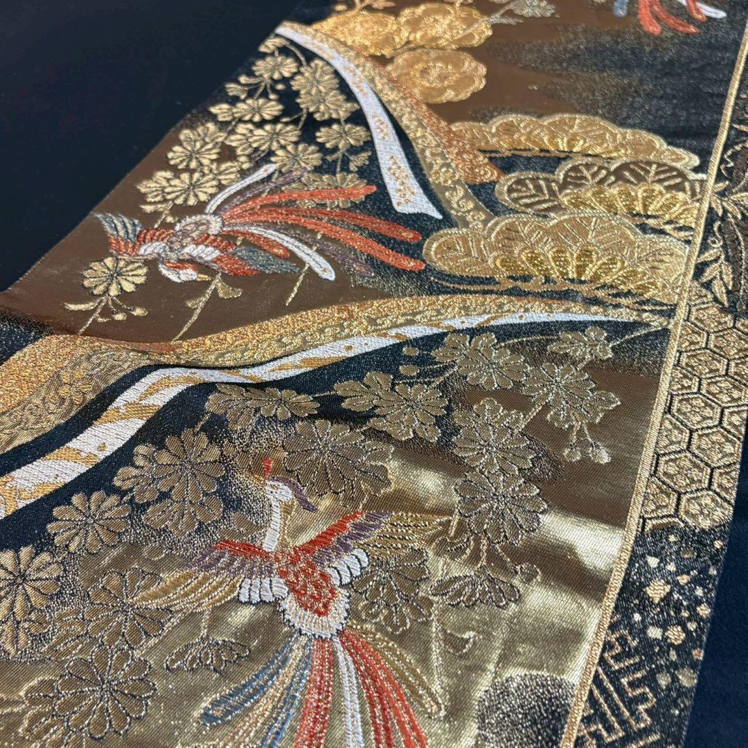 6160# Japanese Vintage Fukuro Obi Belt Kimono Fabric Silk Traditional Gold