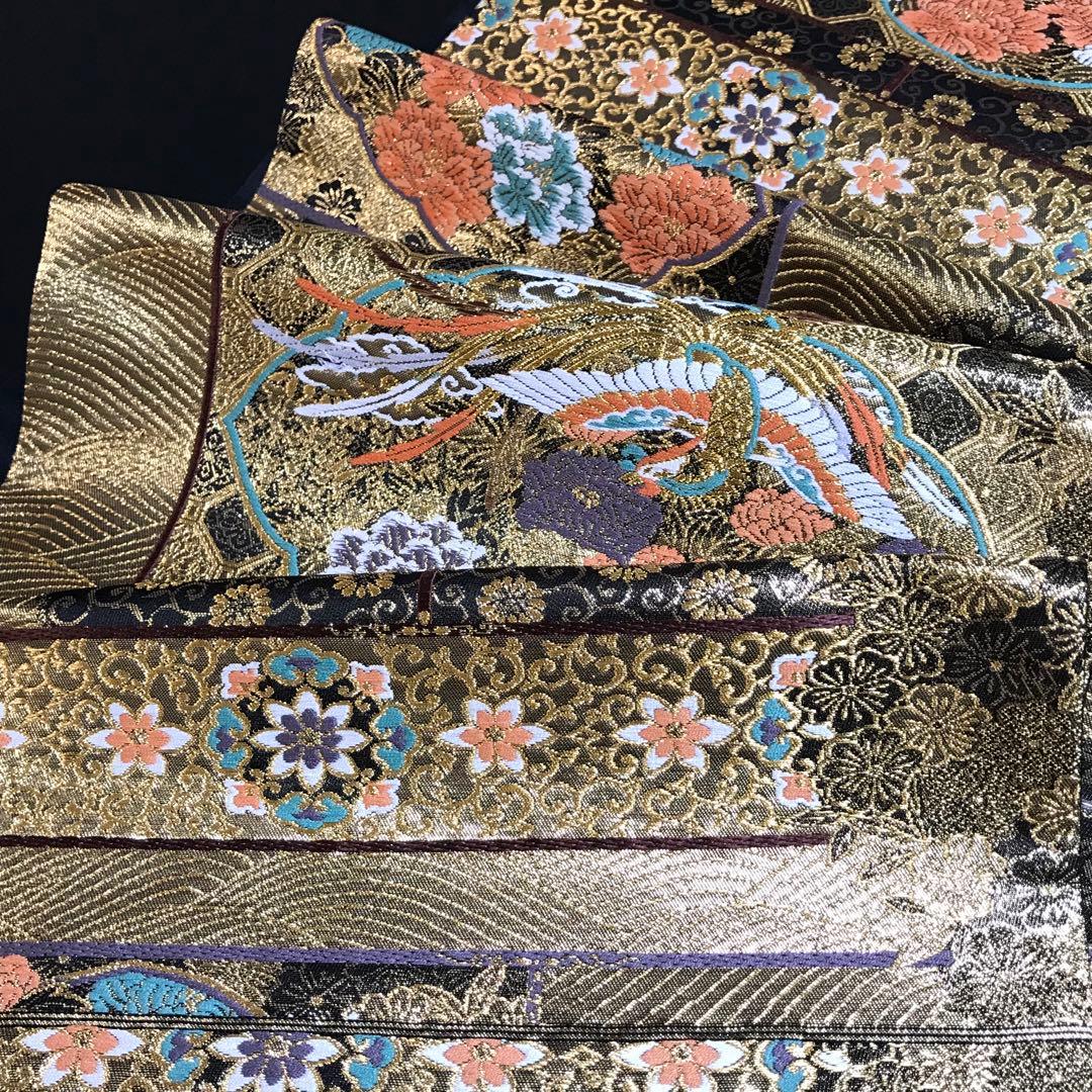 6469# Japanese Vintage Fukuro Obi Belt Kimono Fabric Silk Traditional Black