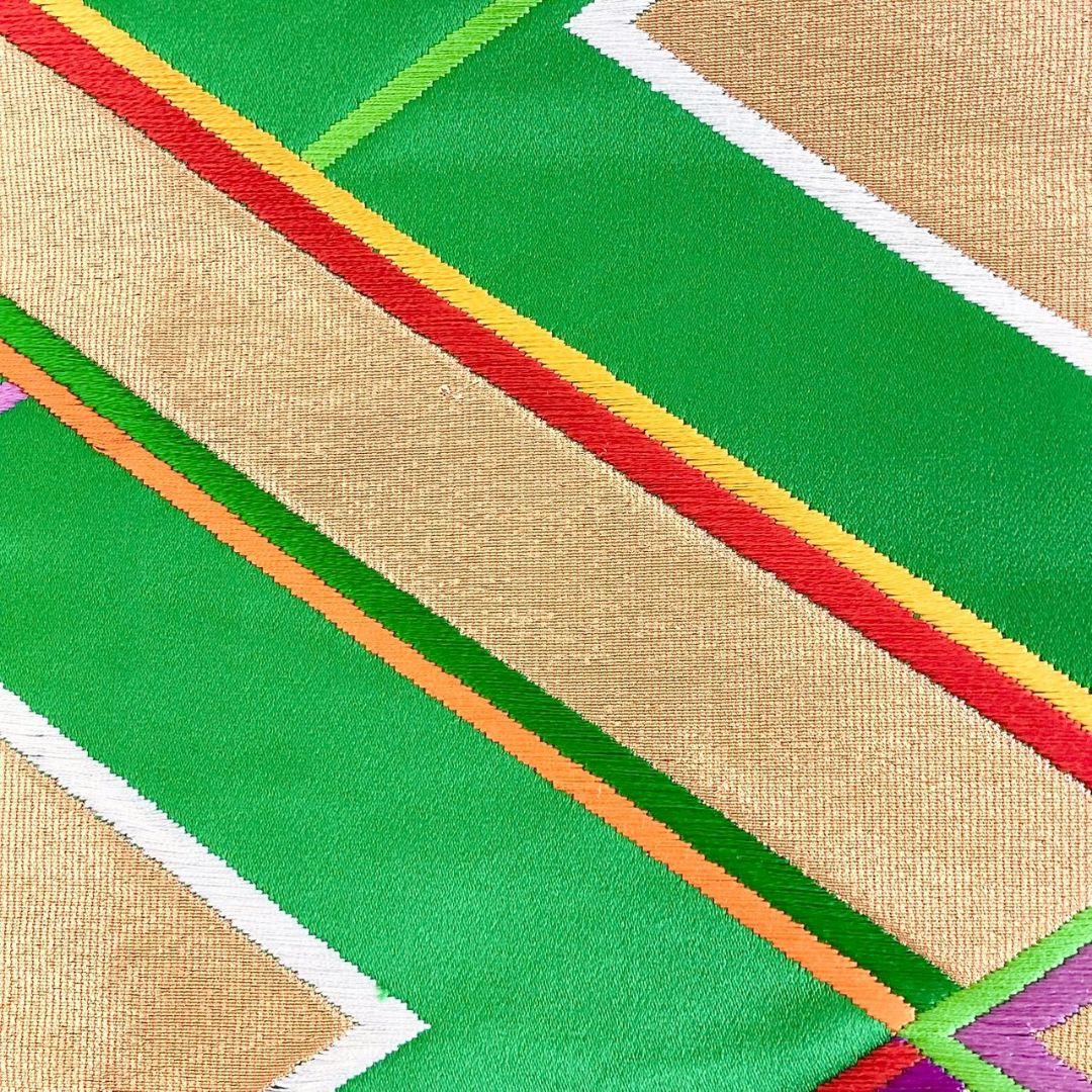 5260# Japanese Vintage Fukuro Obi Belt Kimono Fabric Silk Traditional Green