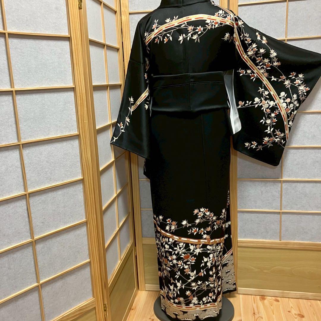 4380# Japanese Kimono Vintage Womens Silk Fabric Robe Kimono only sold Black