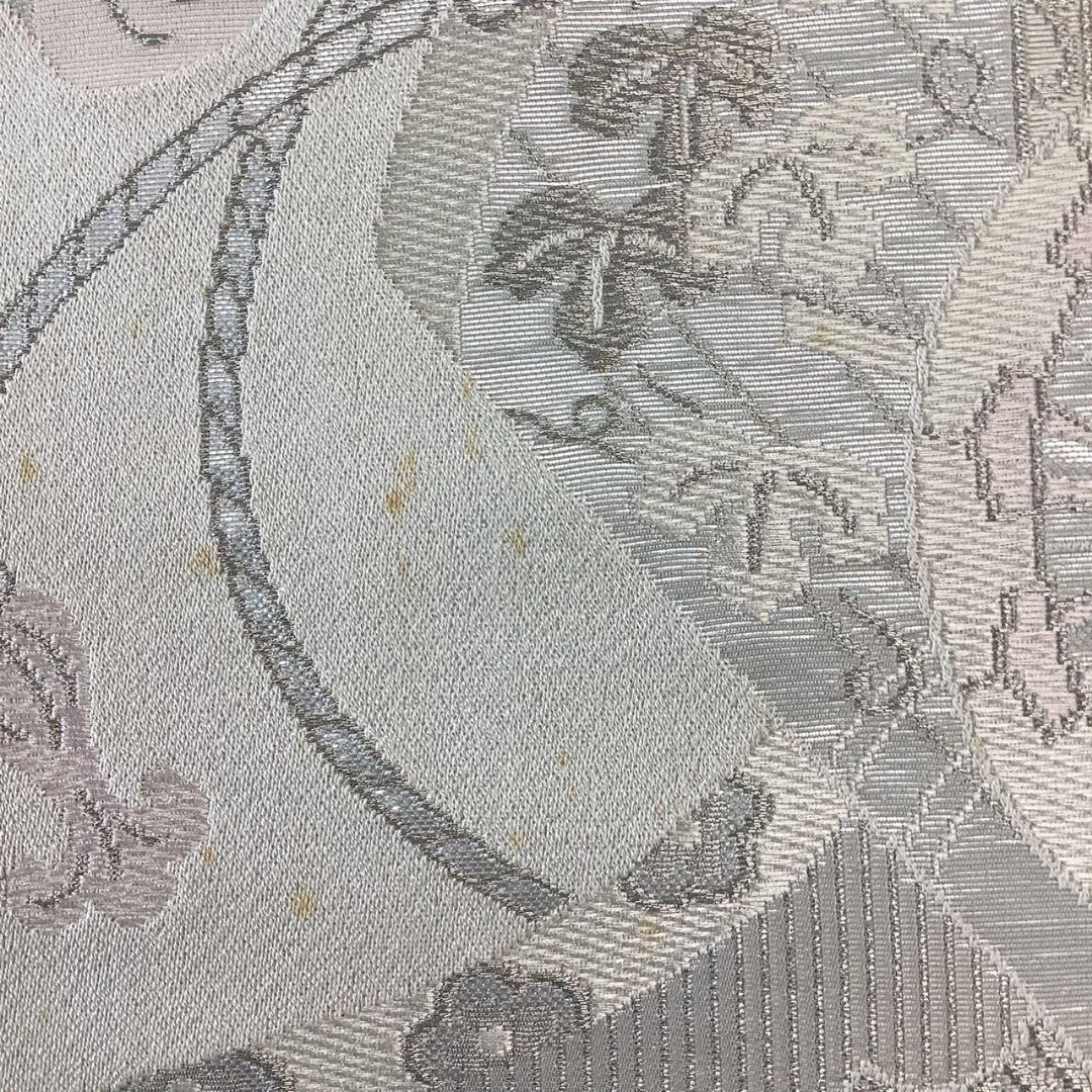 4921# Japanese Vintage Fukuro Obi Belt Kimono Fabric Silk Traditional Silver