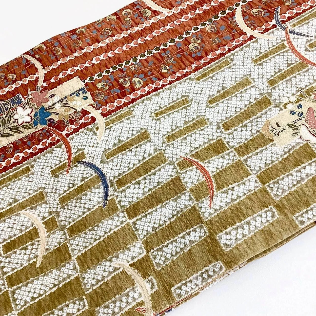 5735# Japanese Vintage Nagoya Obi Belt Kimono Fabric Silk Traditional