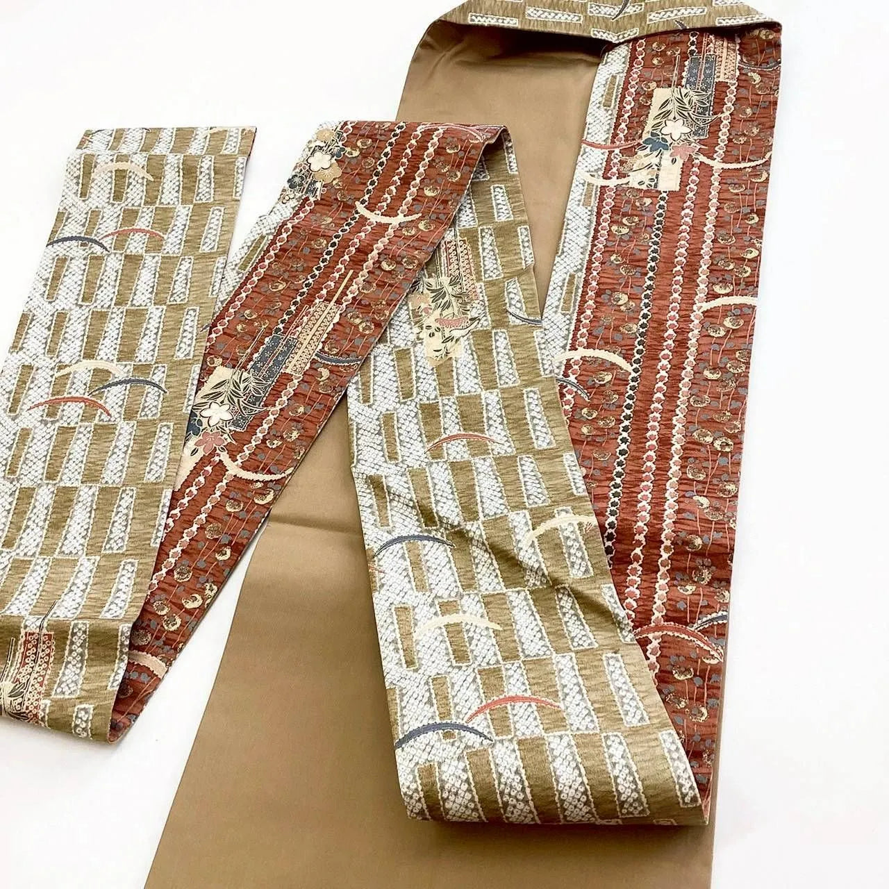 5735# Japanese Vintage Nagoya Obi Belt Kimono Fabric Silk Traditional