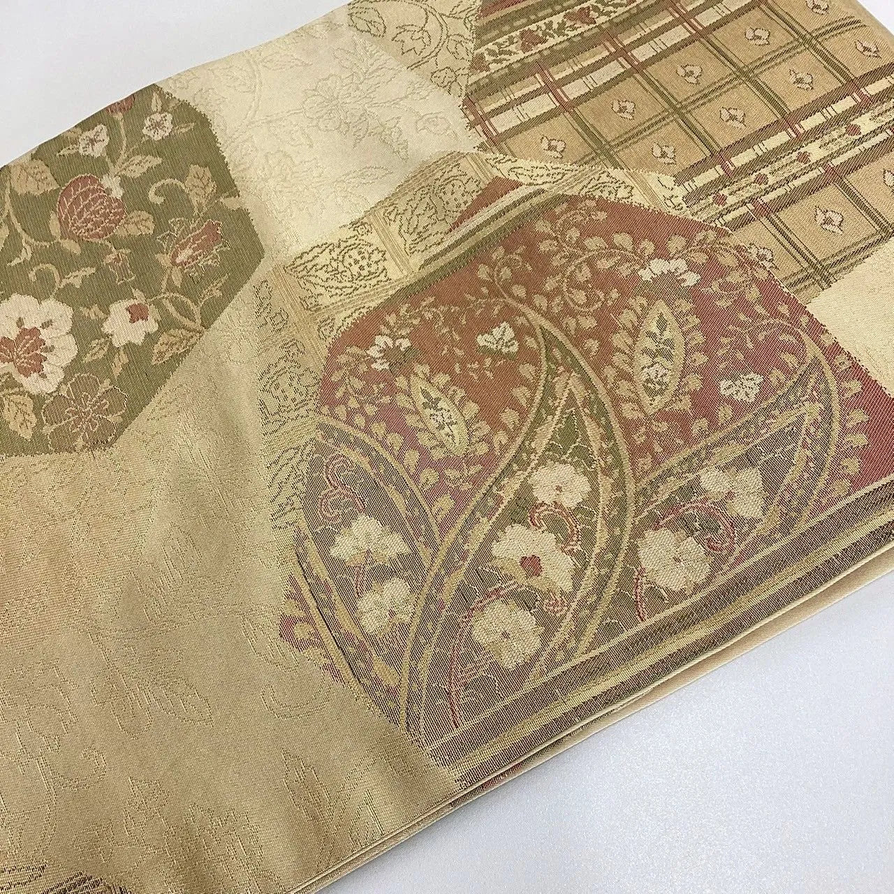 5750# Japanese Vintage Nagoya Obi Belt Kimono Fabric Silk Traditional Gold