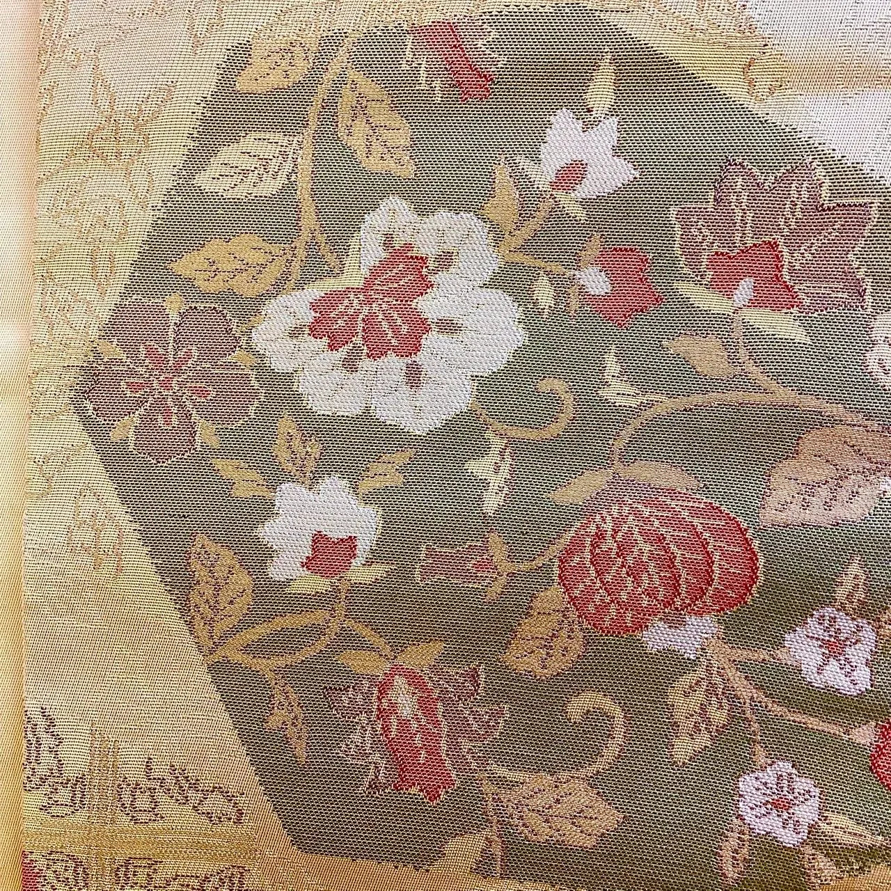 5750# Japanese Vintage Nagoya Obi Belt Kimono Fabric Silk Traditional Gold