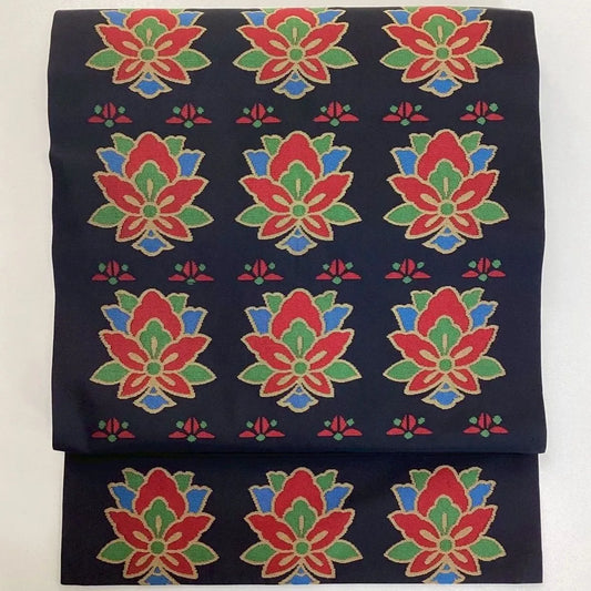 5749# Japanese Vintage Nagoya Obi Belt Kimono Fabric Silk Traditional Black