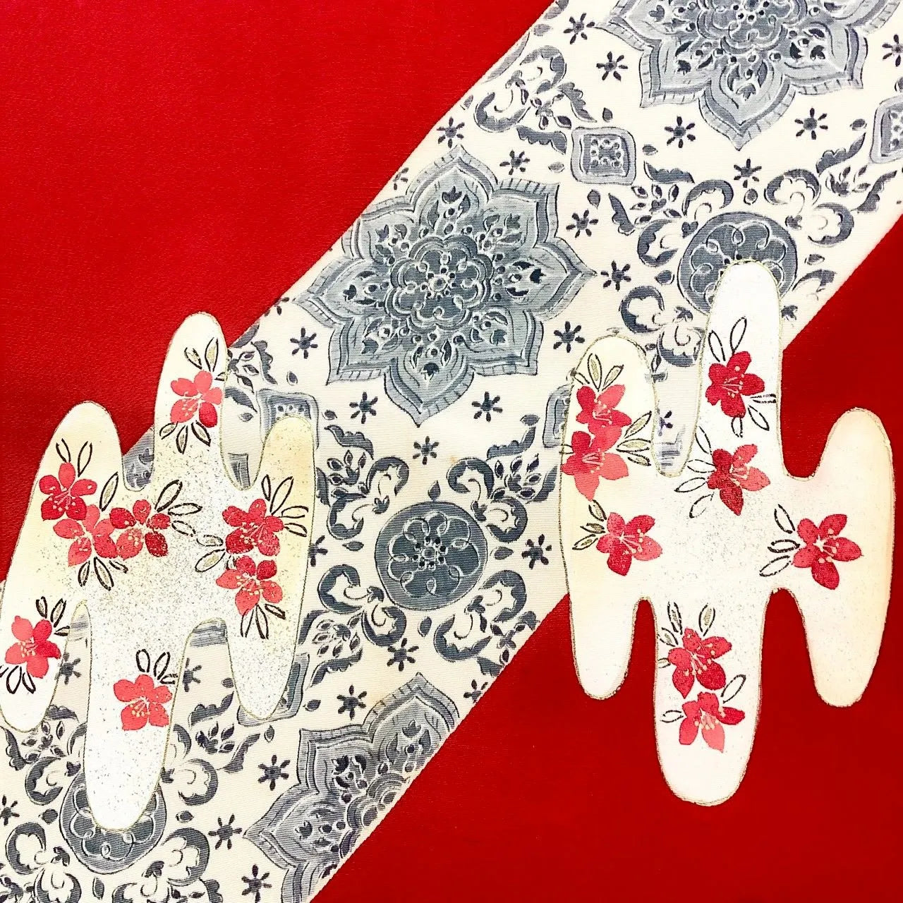 5786# Japanese Vintage Nagoya Obi Belt Kimono Fabric Silk Traditional