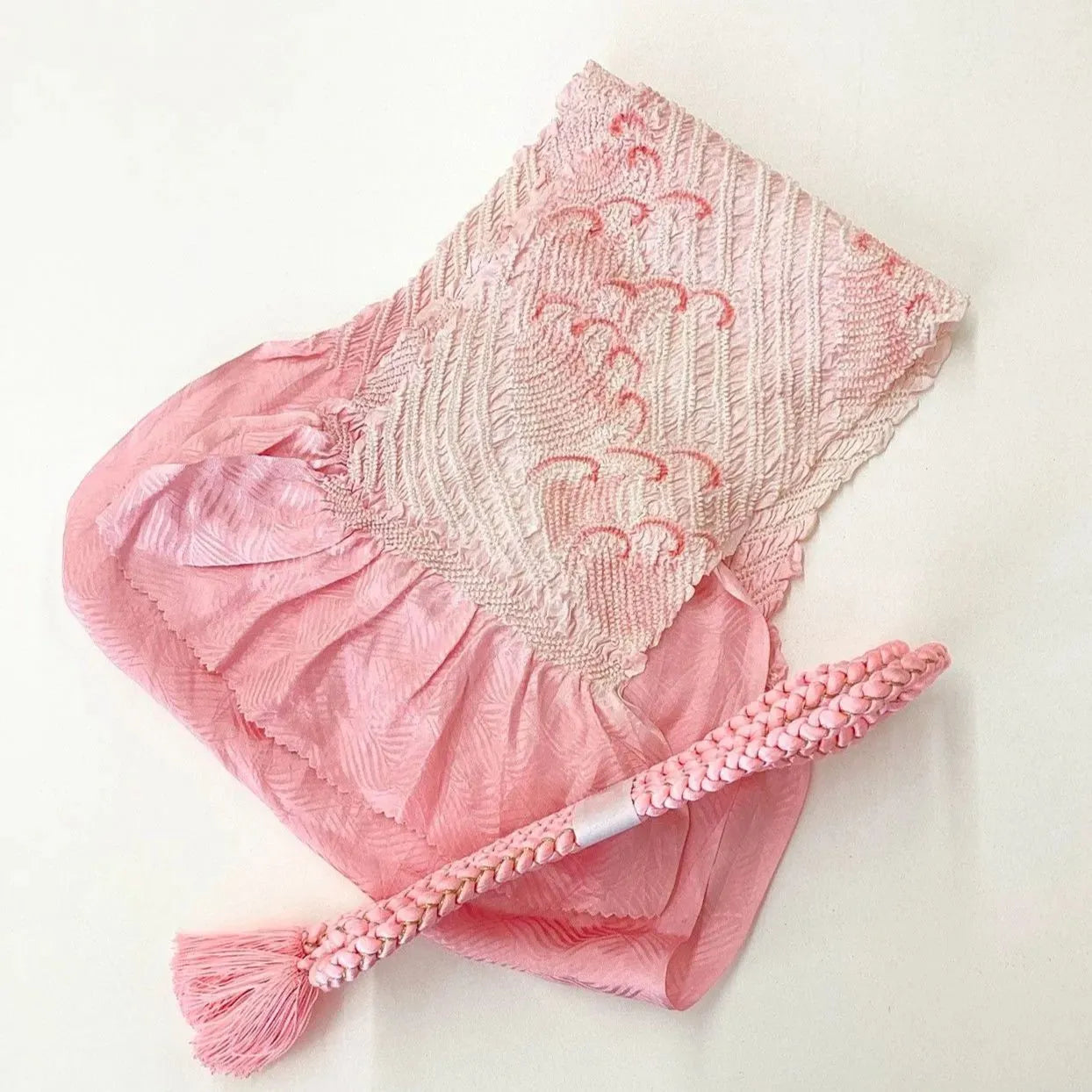 5876# Japanese Kimono Accessory Obiage and Obijime 2-piece Set Silk Shibori